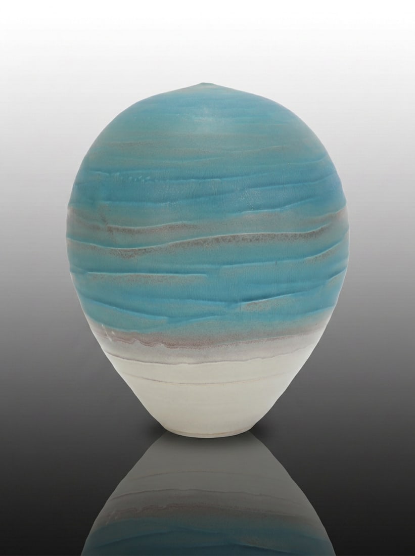 NICHOLAS BERNARD BLUE TEXTURED "RAIN" ART POTTERY VESSEL (1 of 6)