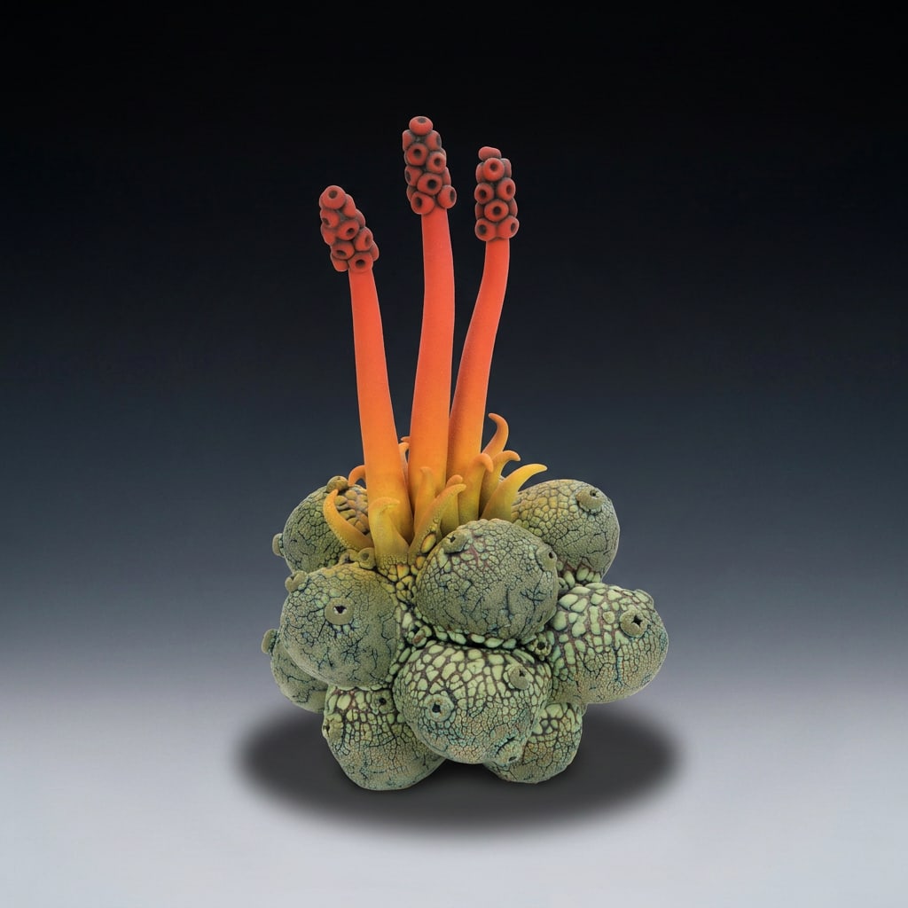WILLIAM KIDD MICRO-ECOSYSTEM BIOMORPHIC ART POTTERY SCULPTURE: A Monumental "Micro-Ecosystem" Biomorphic Earthenware Sculpture by William Kidd Lot Details Artist: William Kidd (American, contemporary) Medium: Studio Art Pottery / Hand-Sculptured Textured Earthen
