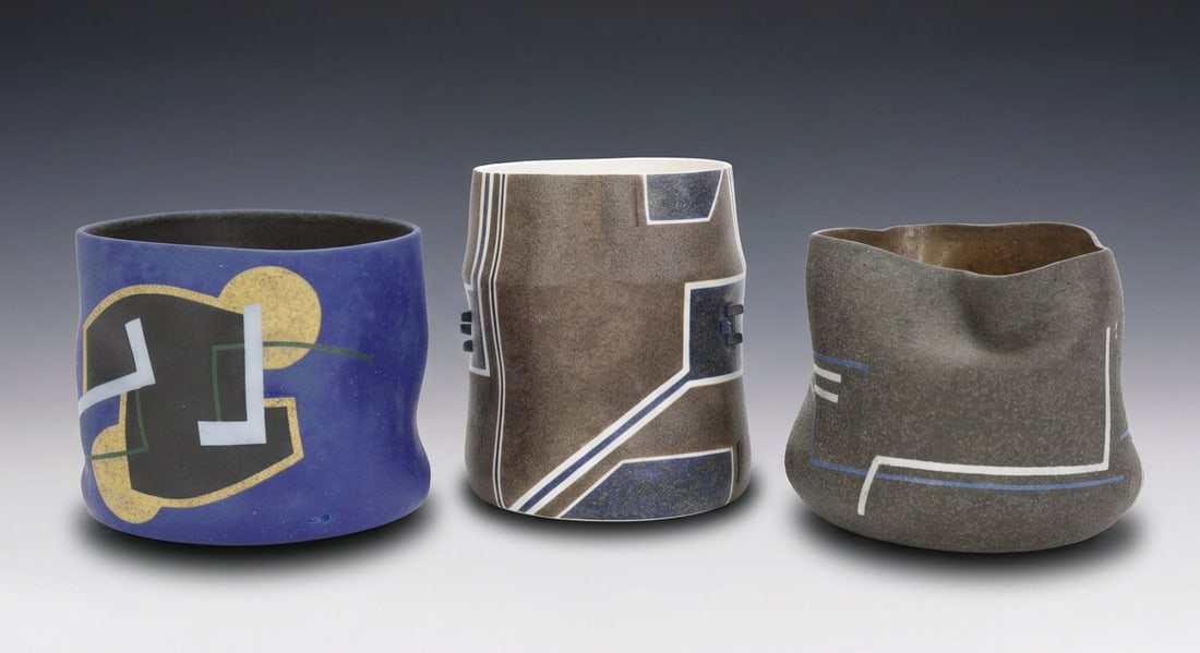 JOSE SIERRA TRIO OF ABSTRACT GEOMETRIC ART POTTERY SCULPTURAL VESSELS (1 of 14)