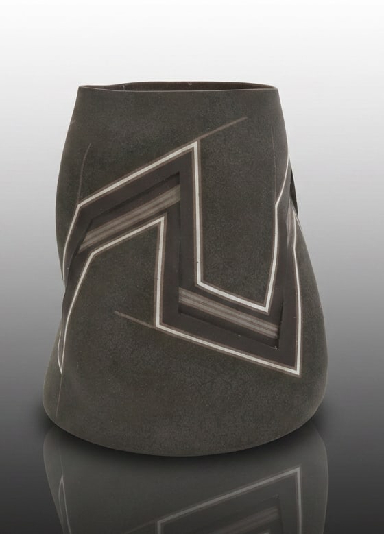 JOSE SIERRA GOEMETRIC SLIT-ACCENT STONEWARE ART POTTERY VESSEL (1 of 8)