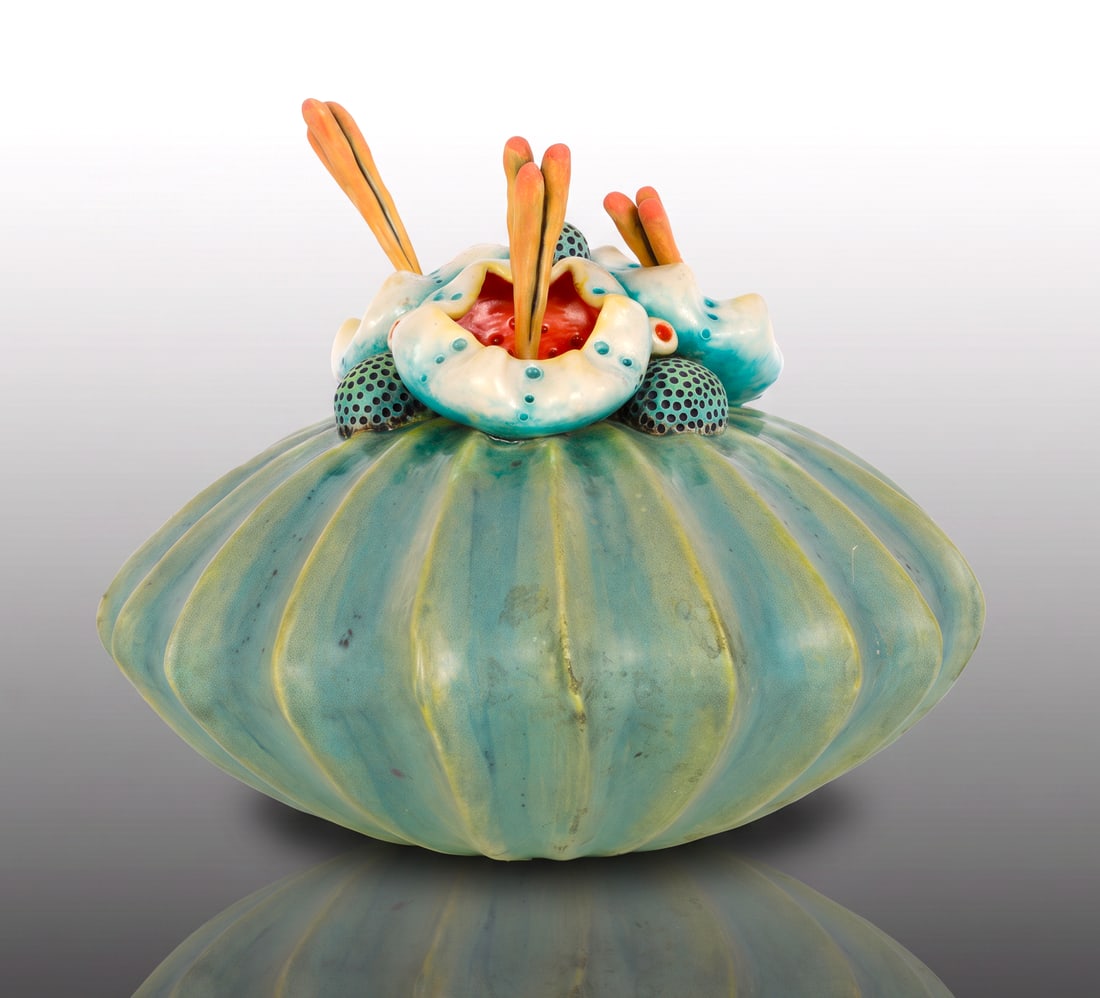 BETH GARCIA LARGE BIOMORPHIC MARINE BOTANICAL STUDIO ART CERAMICS SCULPTURE: Beth Garcia Large Biomorphic Marine Botanical Studio Ceramics Sculpture This spectacular, highly intricate studio pottery sculpture is a masterfully executed work by the acclaimed American ceramic art
