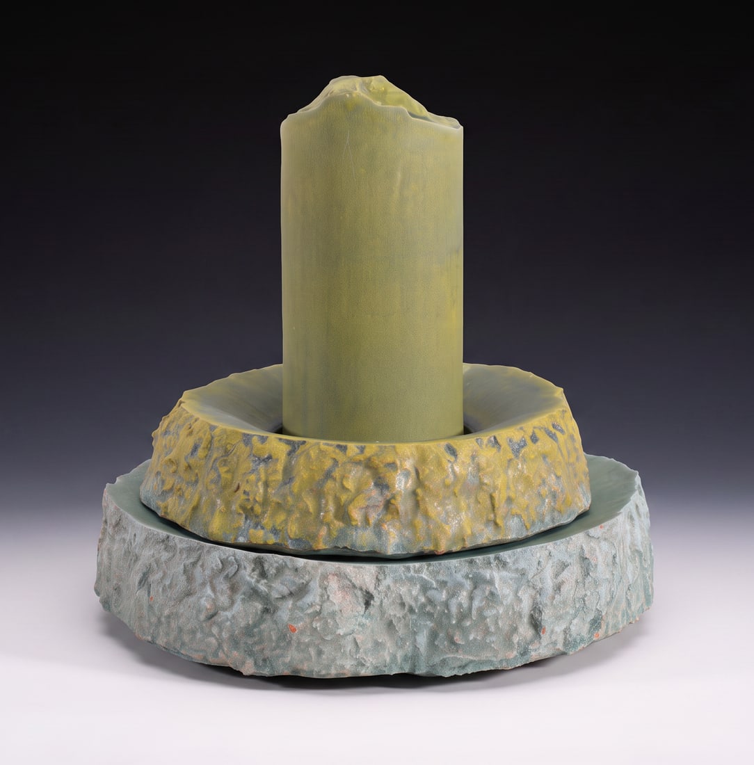 JOHN UTGAARD STUDIO ART POTTERY CANDLESTICK SCULPTURE: Fine Studio Ceramic Sculptural Candlestick by John Utgaard (2022) This striking modular sculpture seamlessly bridges the gap between functional craft and contemporary landscape art. Designed and handc