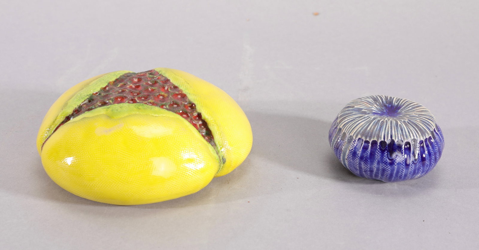 DENISE KRUEGER PAIR OF BOTANICAL STUDIO ART POTTERY SCULPTURES: Lot of Two (2) Botanical Studio Art Pottery Sculptures by Denise Krueger This beautiful two-piece lot highlights the organic, nature-inspired ceramic artistry of Pacific Northwest studio potter Denise