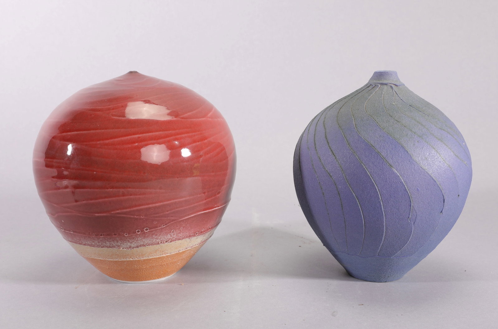 NICHOLAS BERNARD PAIR OF STUDIO ART POTTERY TEXTURED VESSELS: Nicholas Bernard Ceramic Studio Art Pottery Vessels – 2 Piece Lot Description This exceptional two-piece auction lot showcases the diverse stylistic vocabulary of renowned Arizona ceramicist Nichola