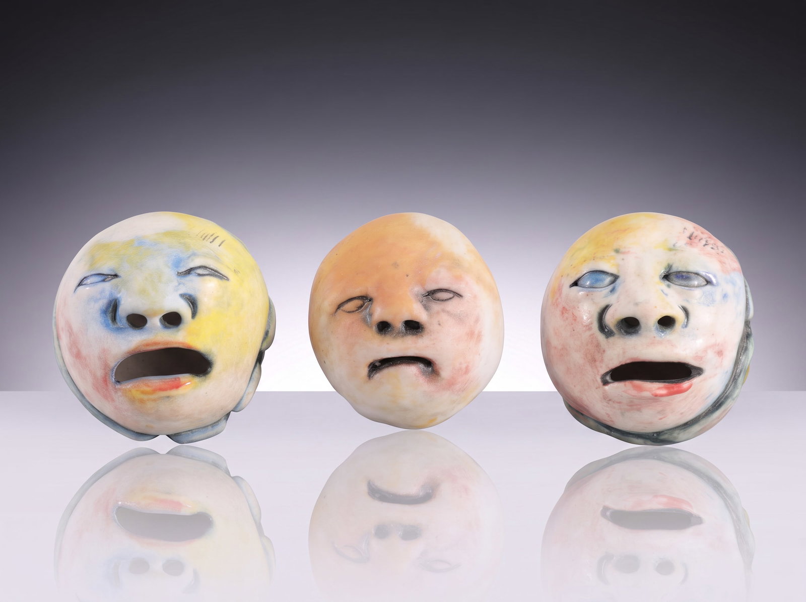 TRIO SURREALISM BIRD & FACE ART POTTERY SCULPTURES (1 of 9)