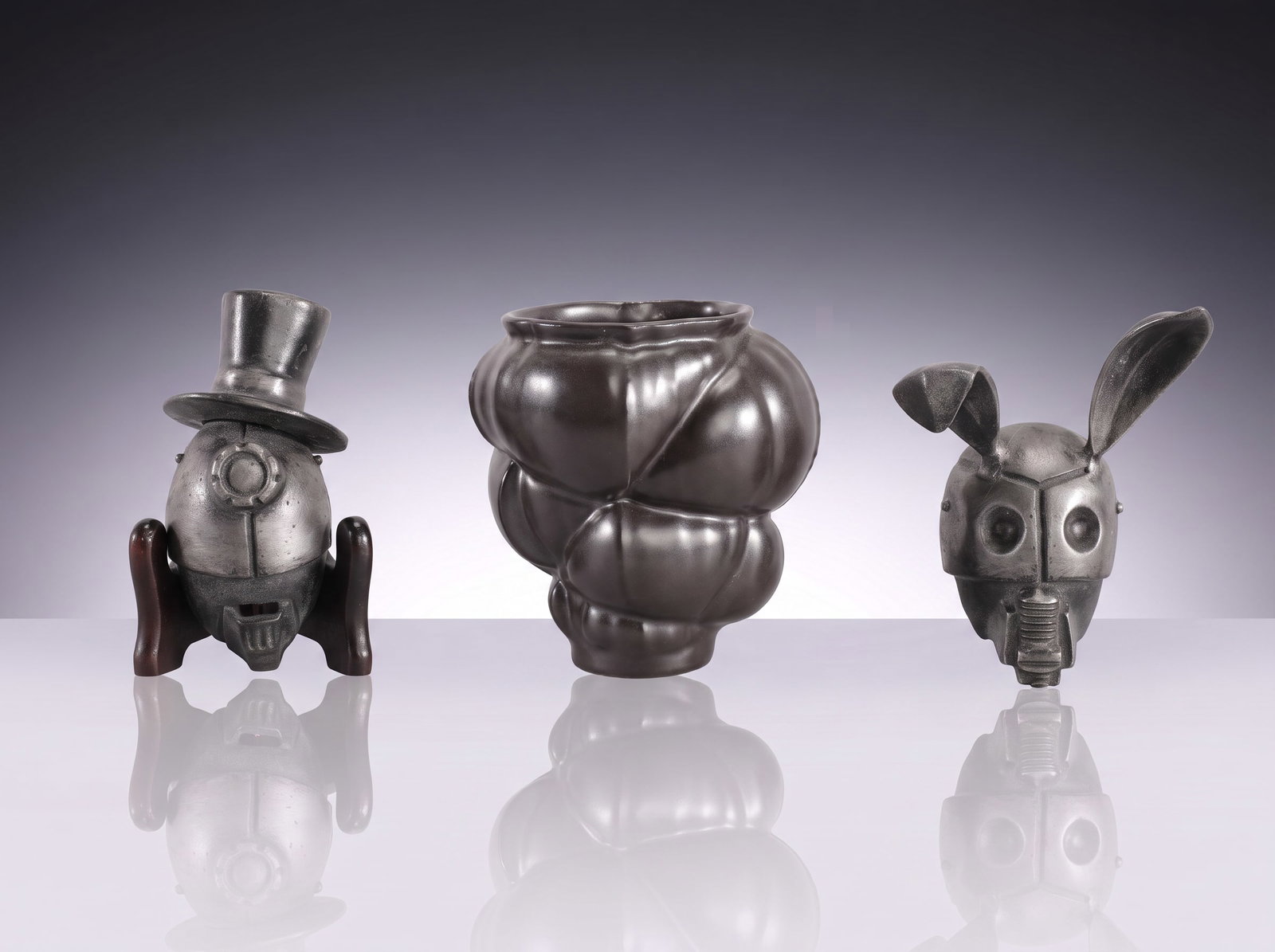 TRIO OF STEAMPUNK STUDIO ART POTTERY SCULPTURES & VESSEL (1 of 10)