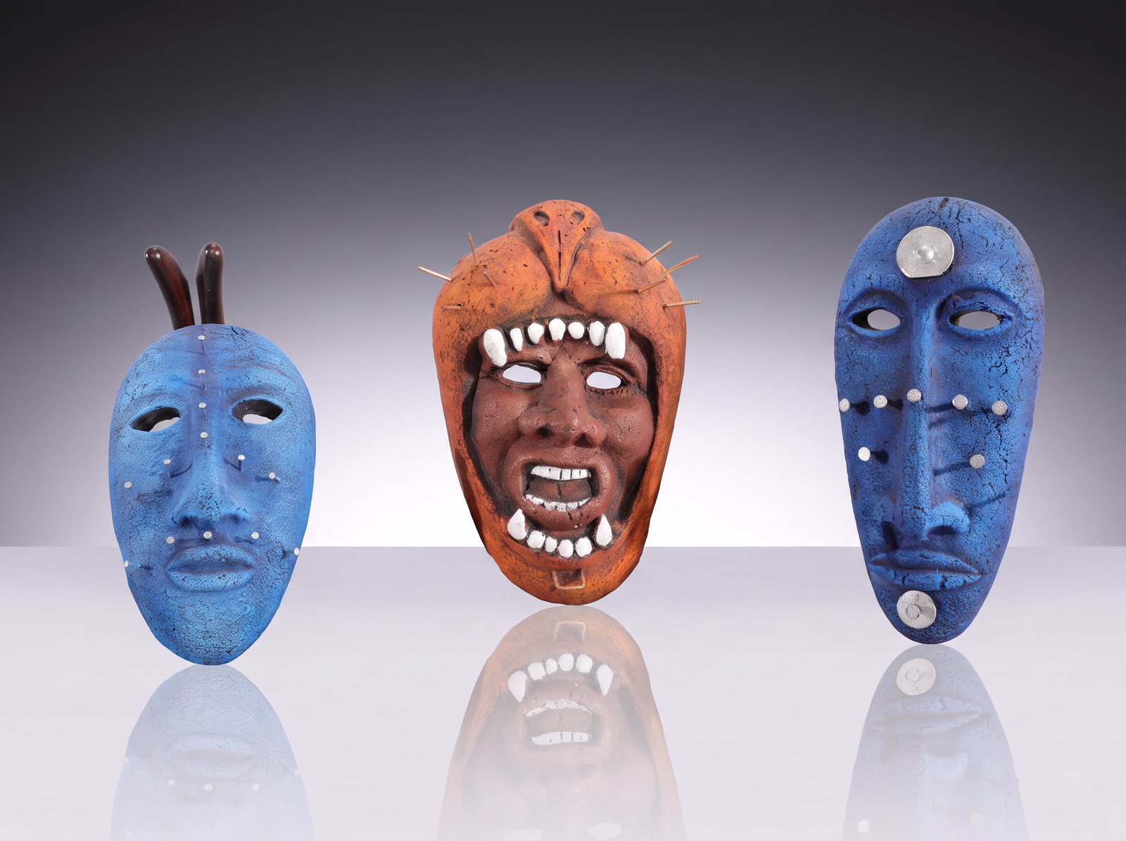 TRIO OF CONTEMPORARY STUDIO ART POTTERY WALL SCULPTURE MASKS (1 of 7)