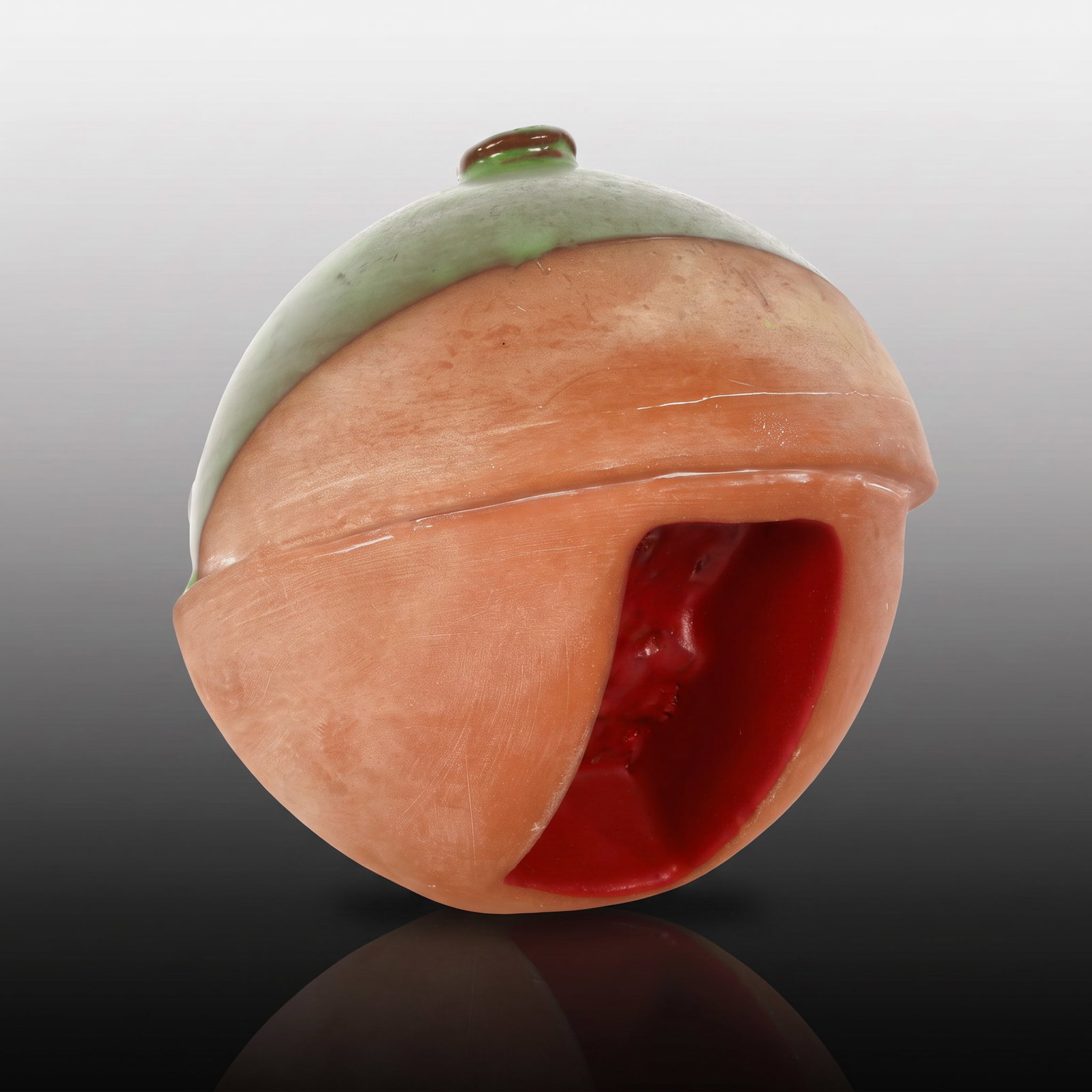 GEOMETRIC CONTEMPORARY STUDIO ART POTTERY SCULPTURE: Lot Description This auction features a compelling piece of mid-century modern style contemporary studio art pottery. The sculptural vessel is designed as an asymmetrical sphere with a multi-textured 