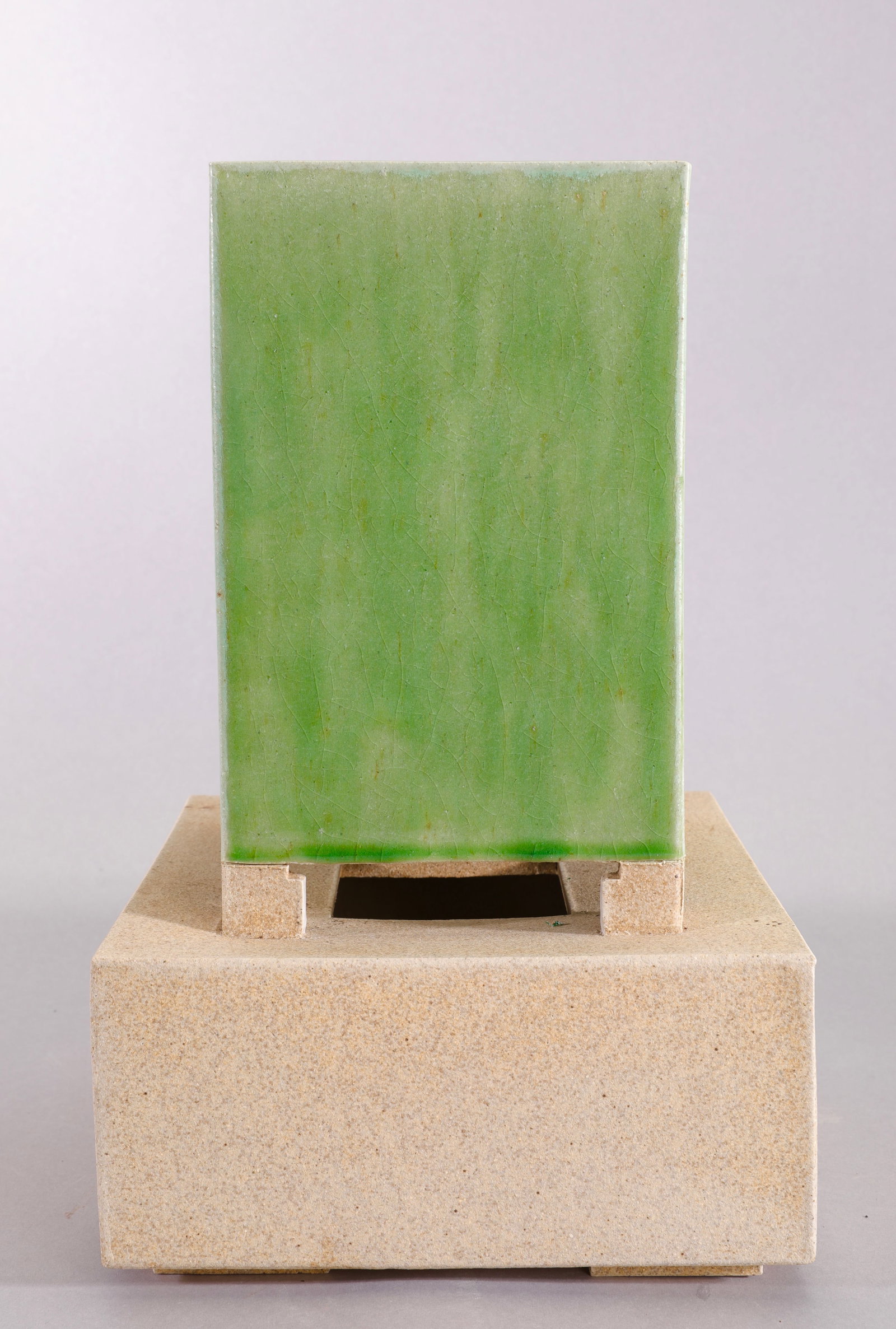 CONTEMPORARY ARCHITECTURAL STUDIO ART POTTERY SCULPTURE: This auction features an impressive and imposing piece of contemporary architectural studio art pottery. Designed with a striking brutalist or modernist aesthetic, the structural vessel consists of a 