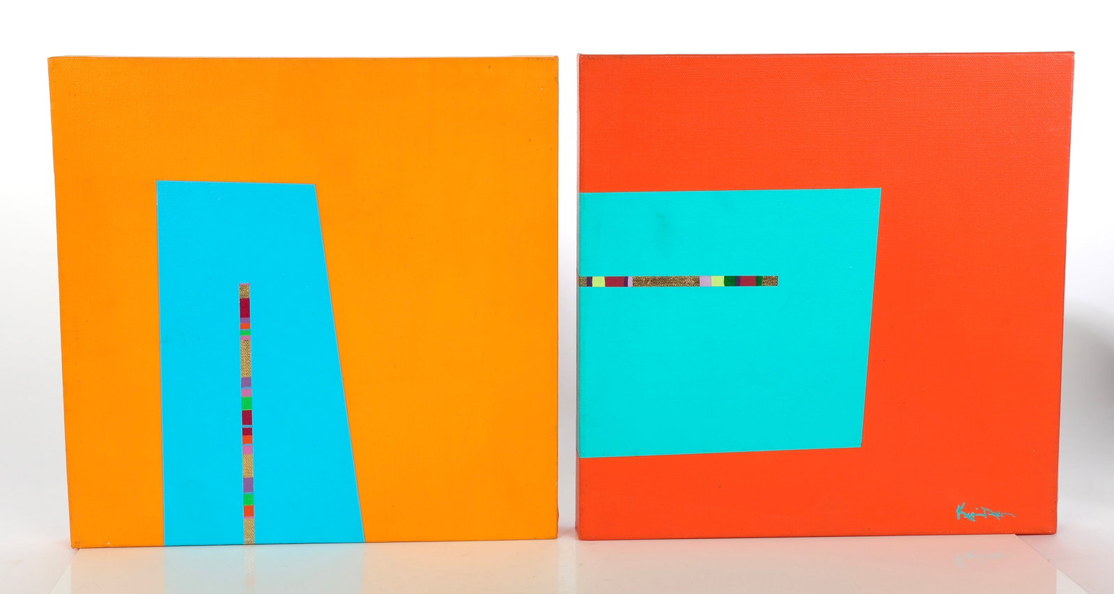 PAIR OF MID-CENTURY MODERN STYLE GEOMETRIC ABSTRACT PAINTINGS (1 of 9)