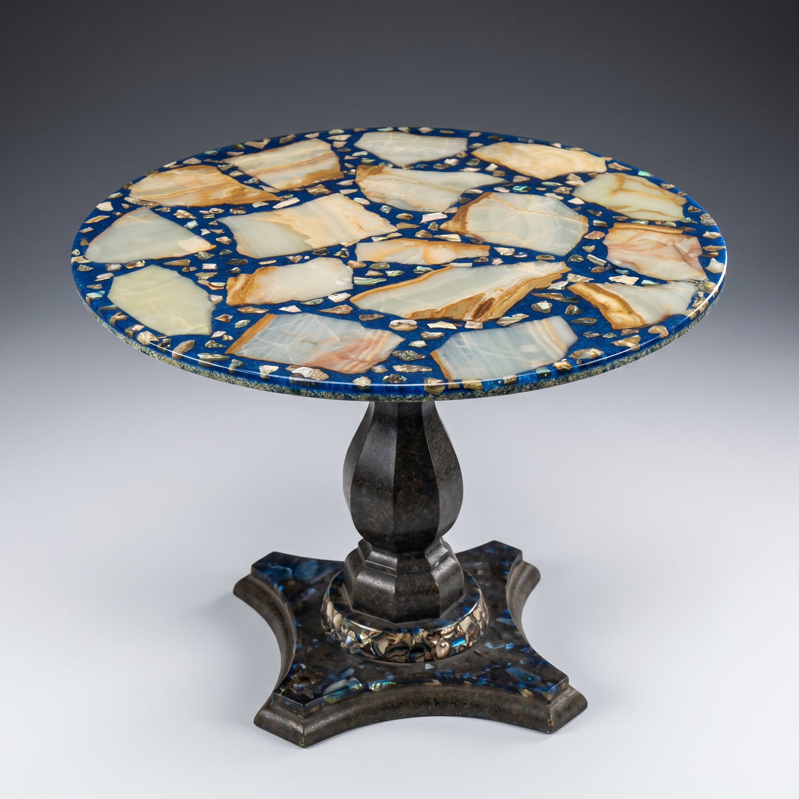 HOLLYWOOD REGENCY TESSELLATED ONYX & BLUE RESIN SIDE TABLE