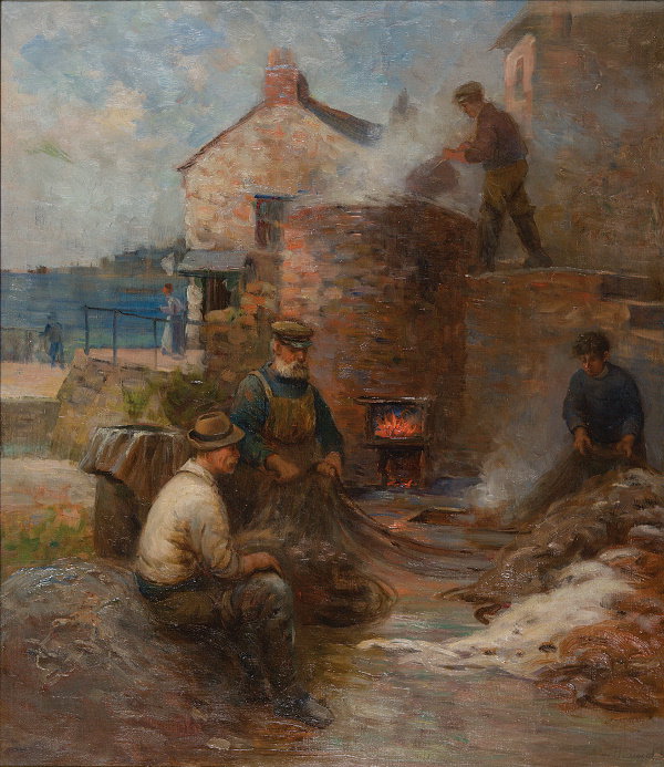 Arthur Netherwood (1864-1930) Mending the nets Oil o