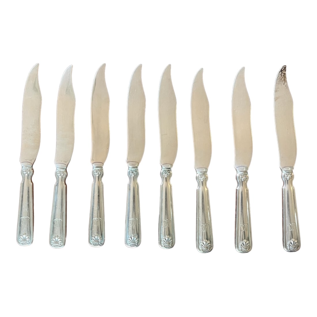 Set of 8 Tiffany & Co Sterling Silver Shell & Thread Fish Knives (1 of 12)