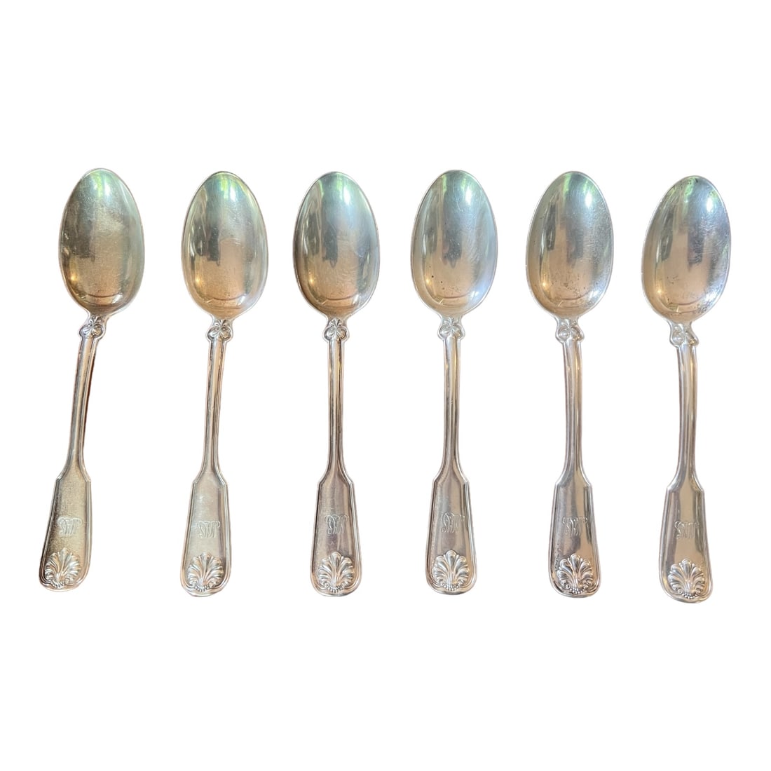 Set of 6 Tiffany & Co Sterling Silver Shell & Thread Place Spoons (1 of 10)