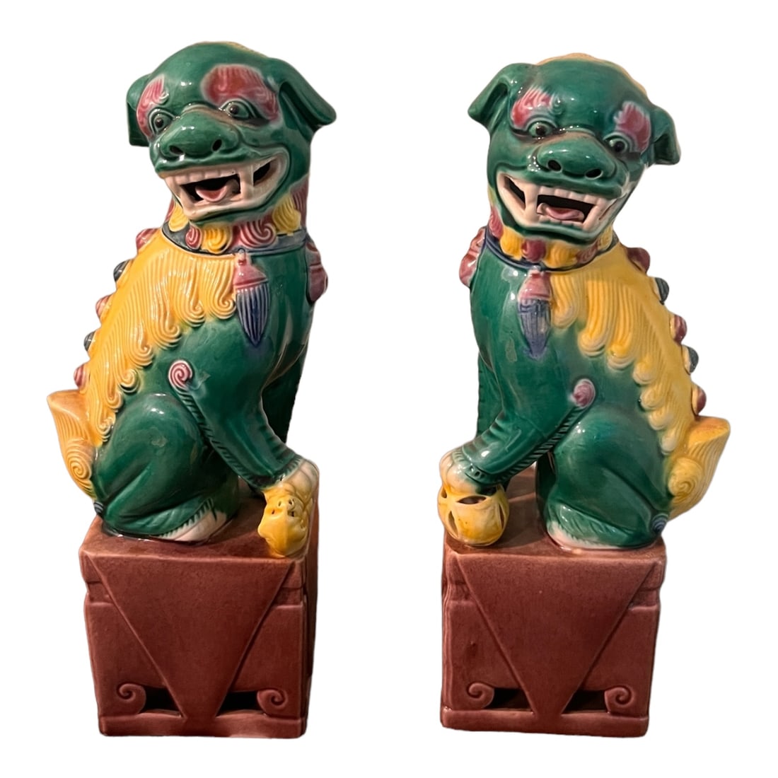 20thC Chinese Porcelain Famille Verte Foo Dog Pair (1 of 15)
