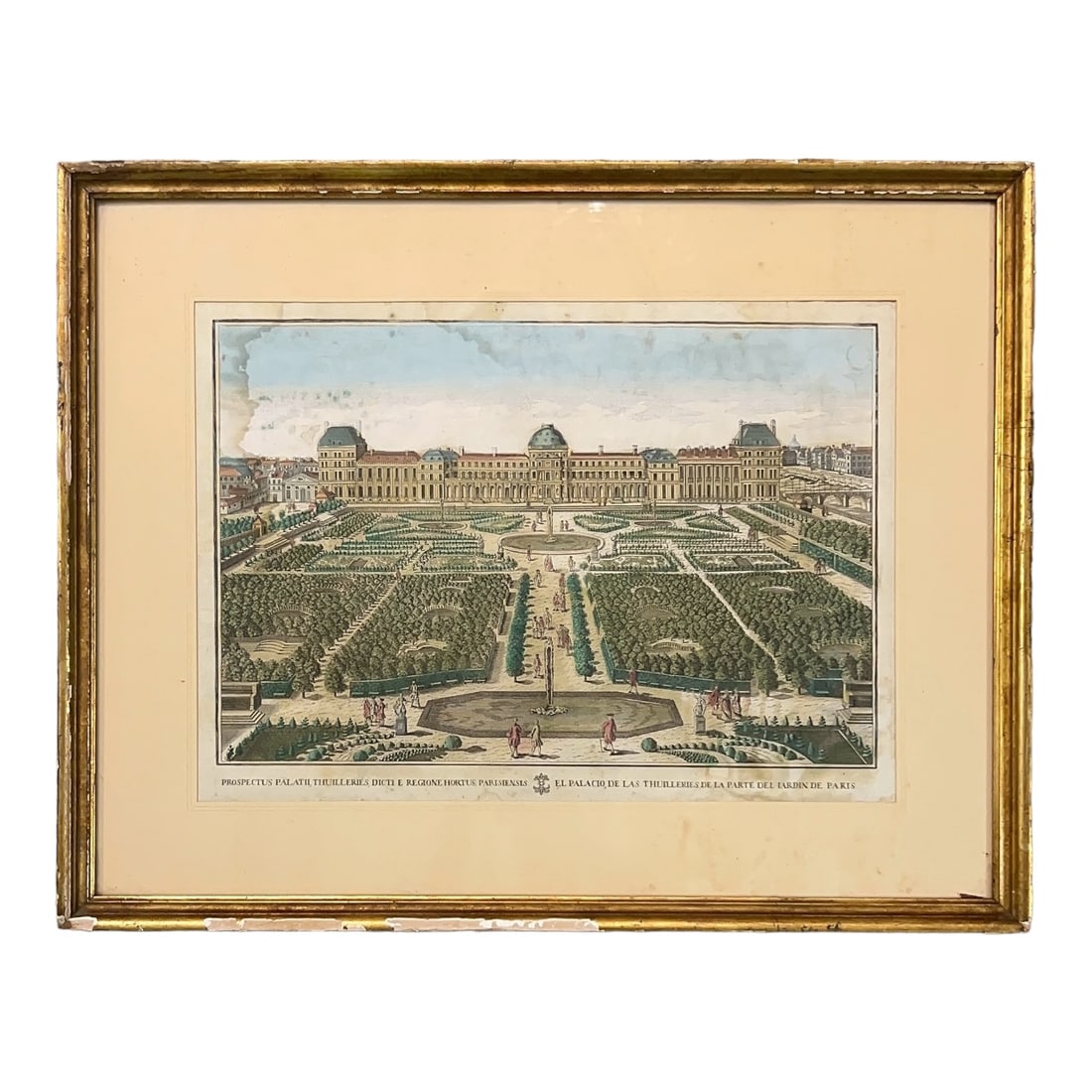 c.1750 Hand Colored Engraving Paris, France Tuileries Palace Framed (1 of 19)