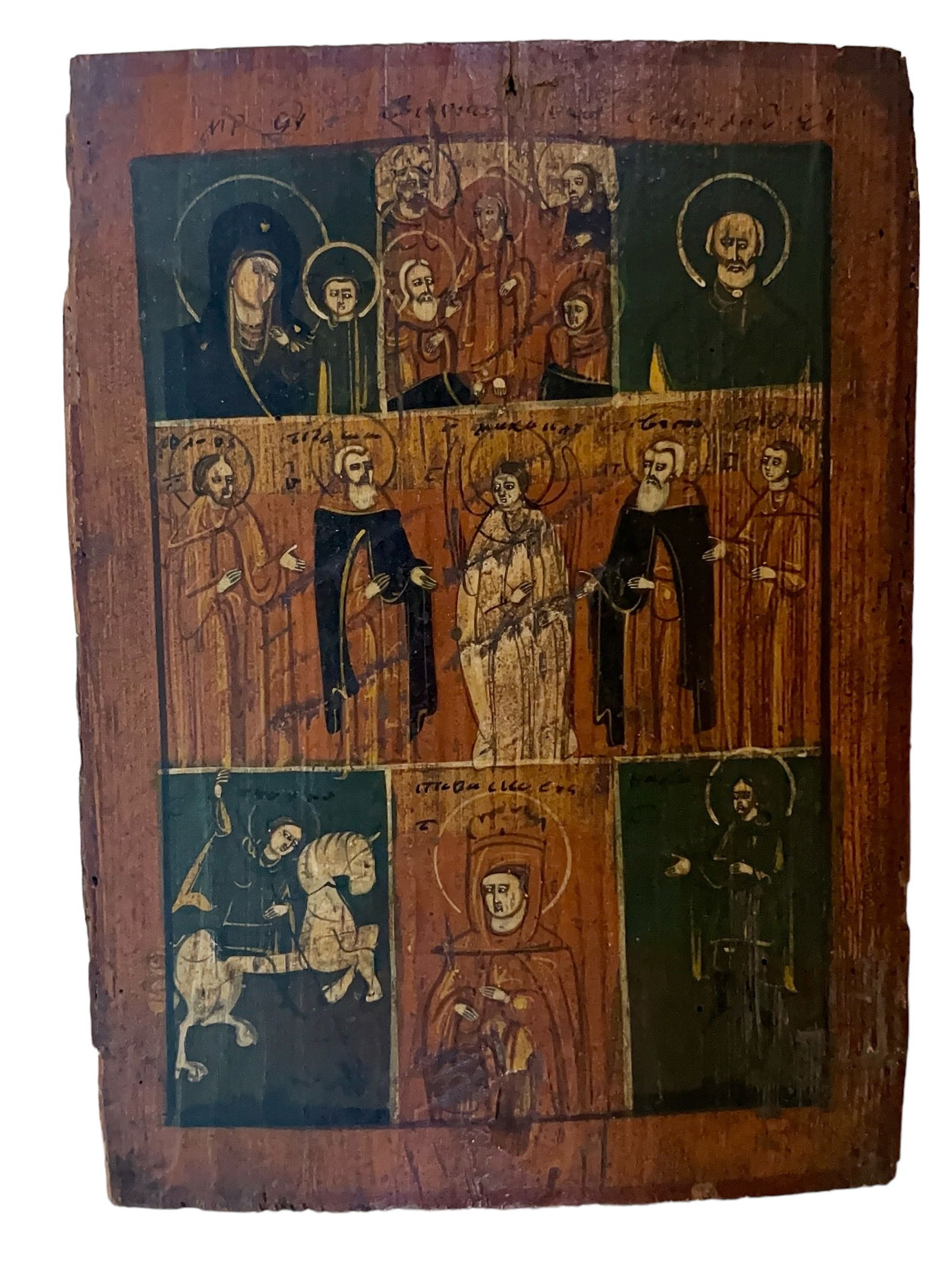 Antique Painted Russian Icon Oil on Board Life of Christ, Saints (1 of 12)