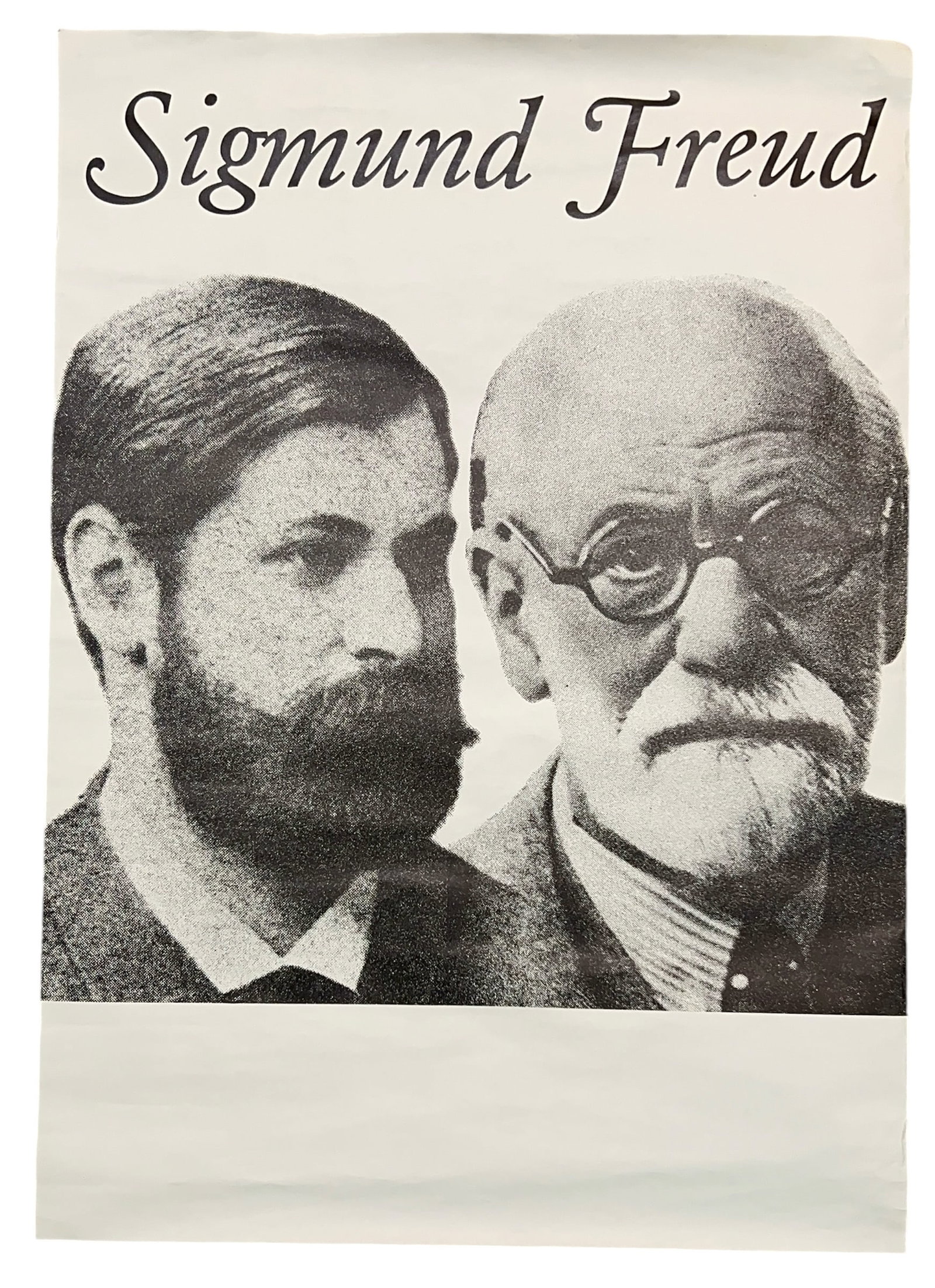 Vintage Graphic Poster of Sigmund Freud: From an Ithaca, NY estate collection. Unsigned / undated vintage graphic poster of Sigmund Freud. Artist unknown. Measures approx 33" x 23.25".