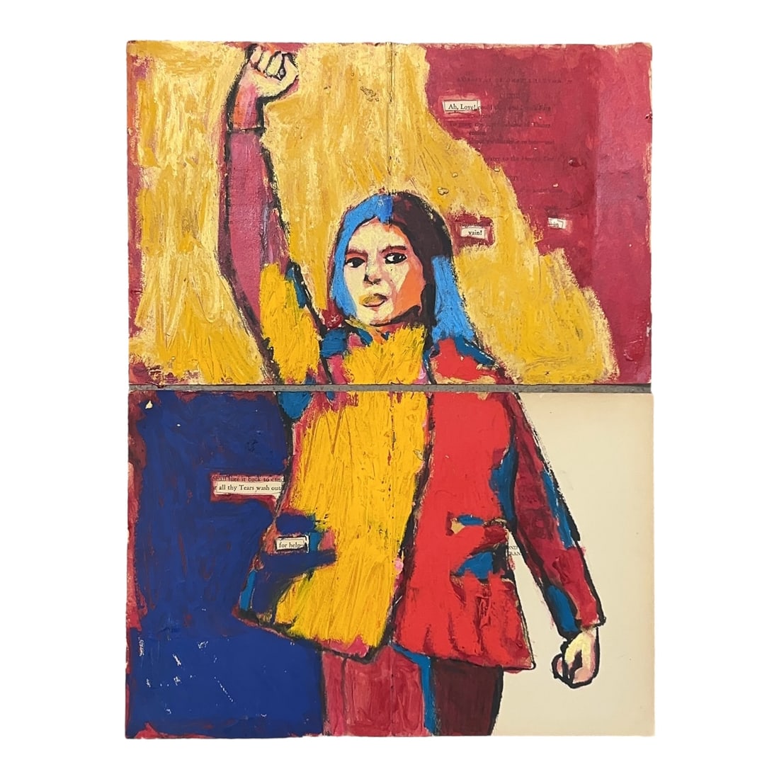 Unsigned Dyptich Pop Art Paint Over Pages of Rubiyat of Khayyam Protest Figure (1 of 16)