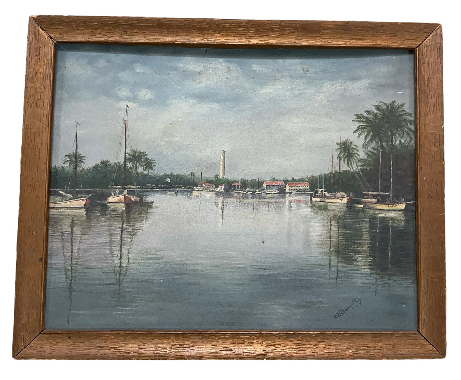 Early 20thC Florida Marine Painting on Board Signed (1 of 14)