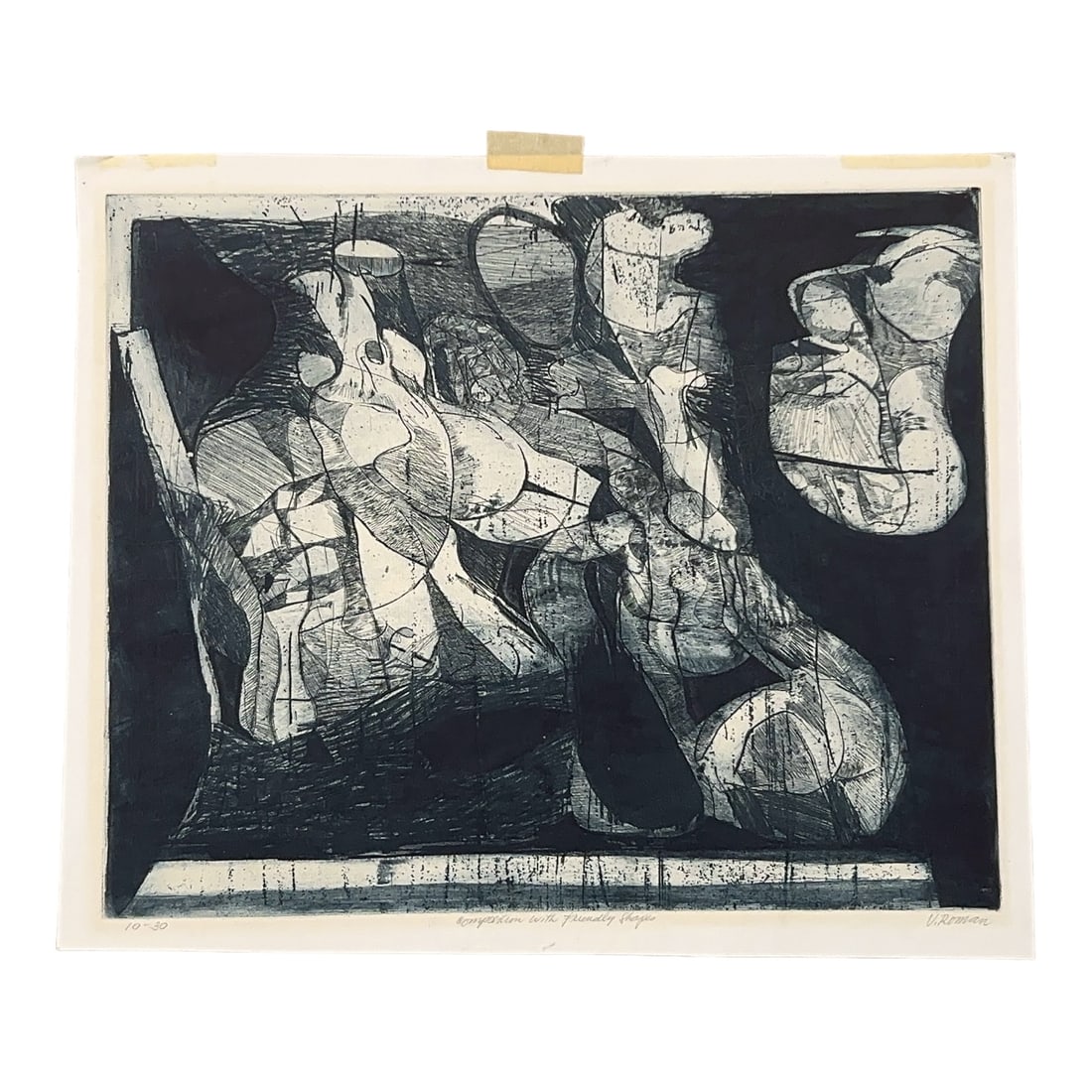 Numbered Engraving Print, Signed V. Roman, Composition With Friendly Shapes (1 of 11)