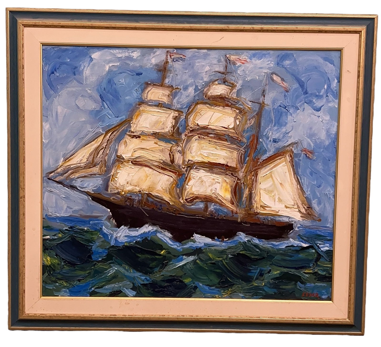 Duro Seder Impasto Painting on Canvas Sailboat Large Format (1 of 18)
