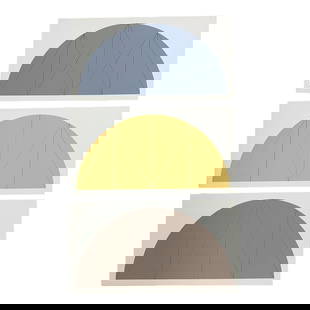Robert Mangold 1/2 Curved Area Series Gray Manilla Brown: From the estate of Stephen Poleskie, founder of The Chiron Press. Series of three-color screen prints by artist Robert Mangold (American, 1937-) on white rag paper, with full margins. Group includes 1