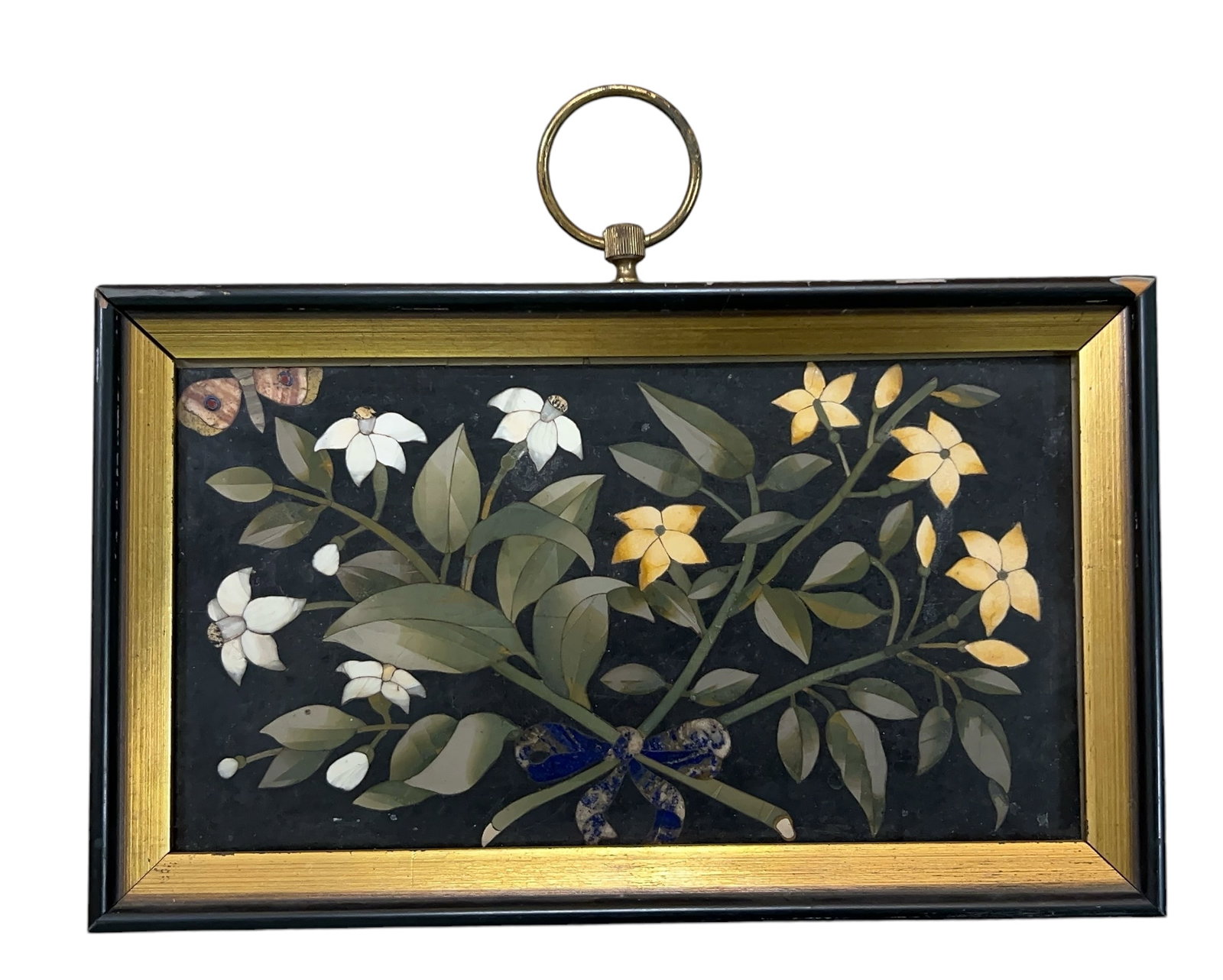 Antique Pietra Dura Framed Work Floral Bouquet with Butterfly (1 of 16)