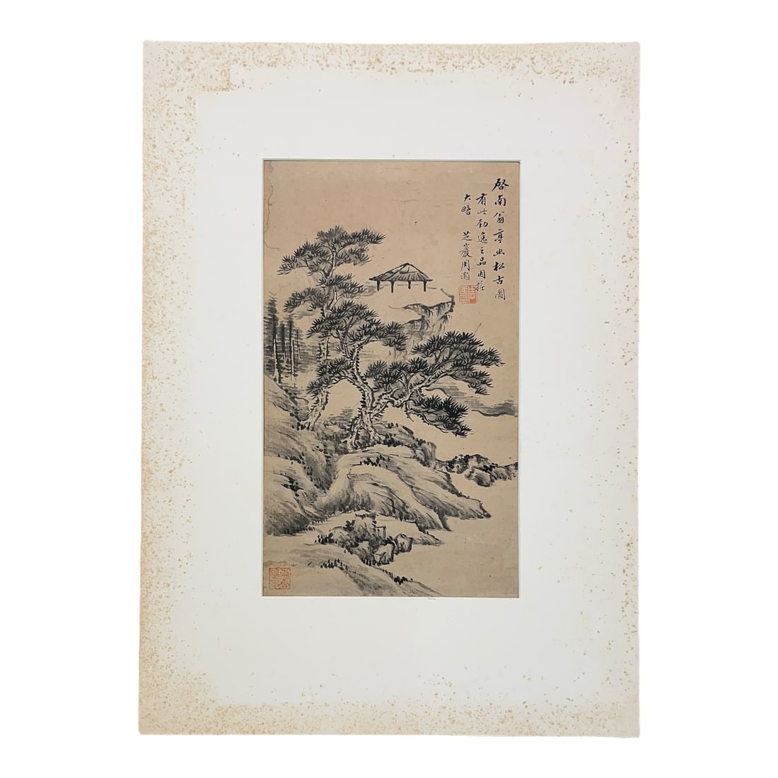 Chinese Brush Painting Catalogued Chou Hao: From an Ithaca, NY estate, originally inherited from Chinese parentage. Catalogued on bottom of folio in pencil, Chou Hao. Painting is mounted on silk, and then tape mounted into a matted folio. Fores