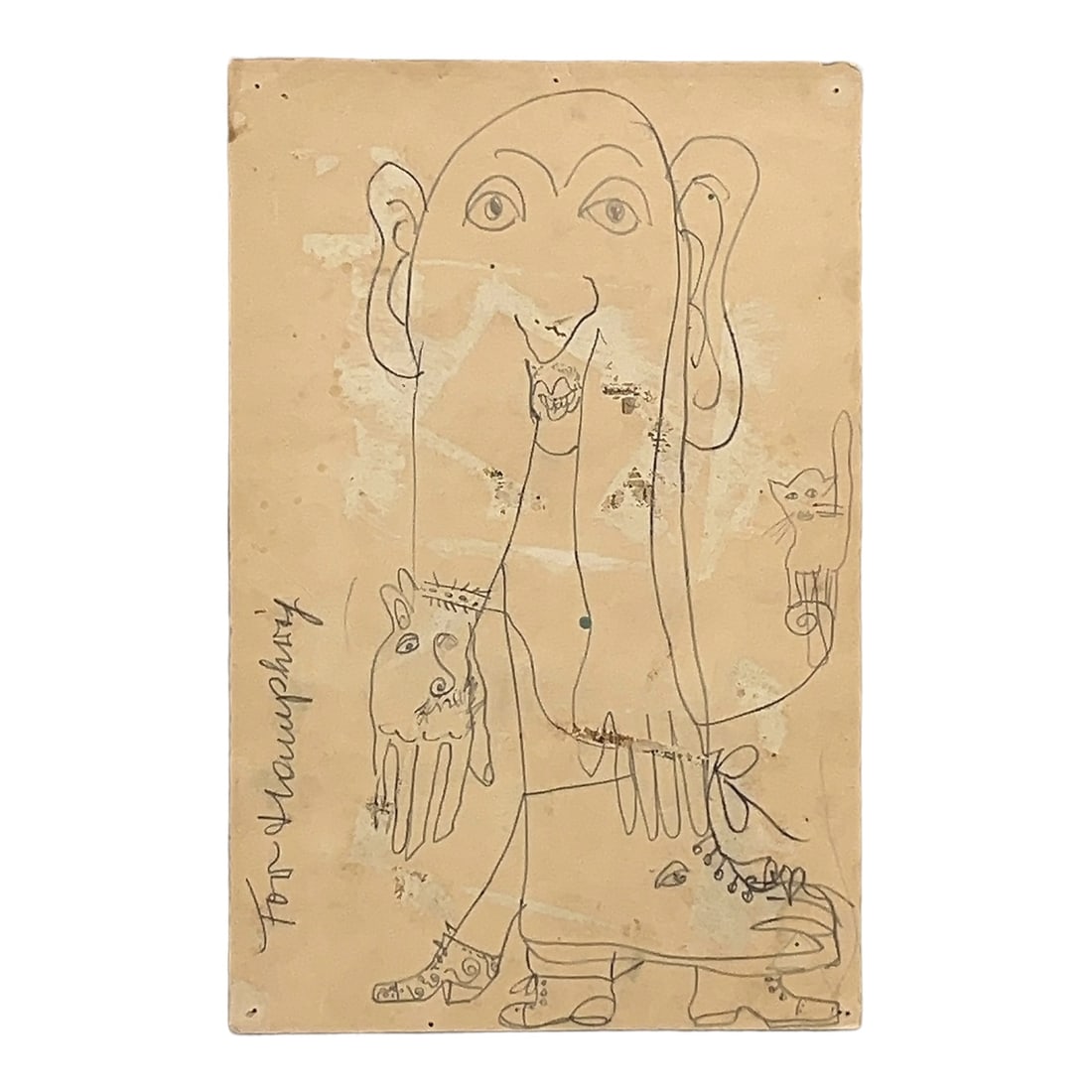 Original Pencil Drawing of a Creature by Fritz Janschka, Vienna Fantastic Realism (1 of 5)