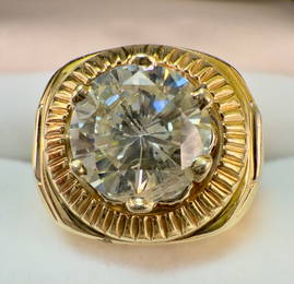 Classic Men's Vintage 14K Yellow Gold Rolex Style Diamond Ring 4.5 CTW