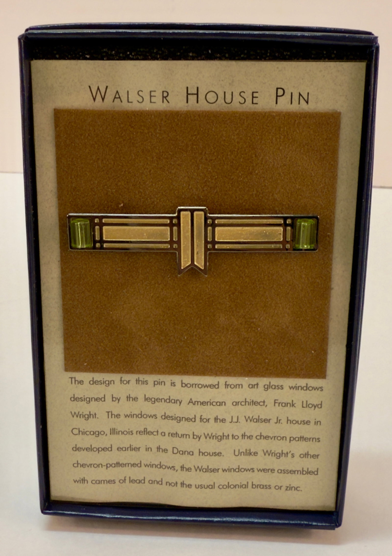 David Howell Designer Walser House Pin Brooch Stained Glass Frank Llyod Wright Inspired: From an upstate, NY estate collection. Walser House pin or brooch. Stained glass window inspired, designed by David & Howell & Co. New in box.