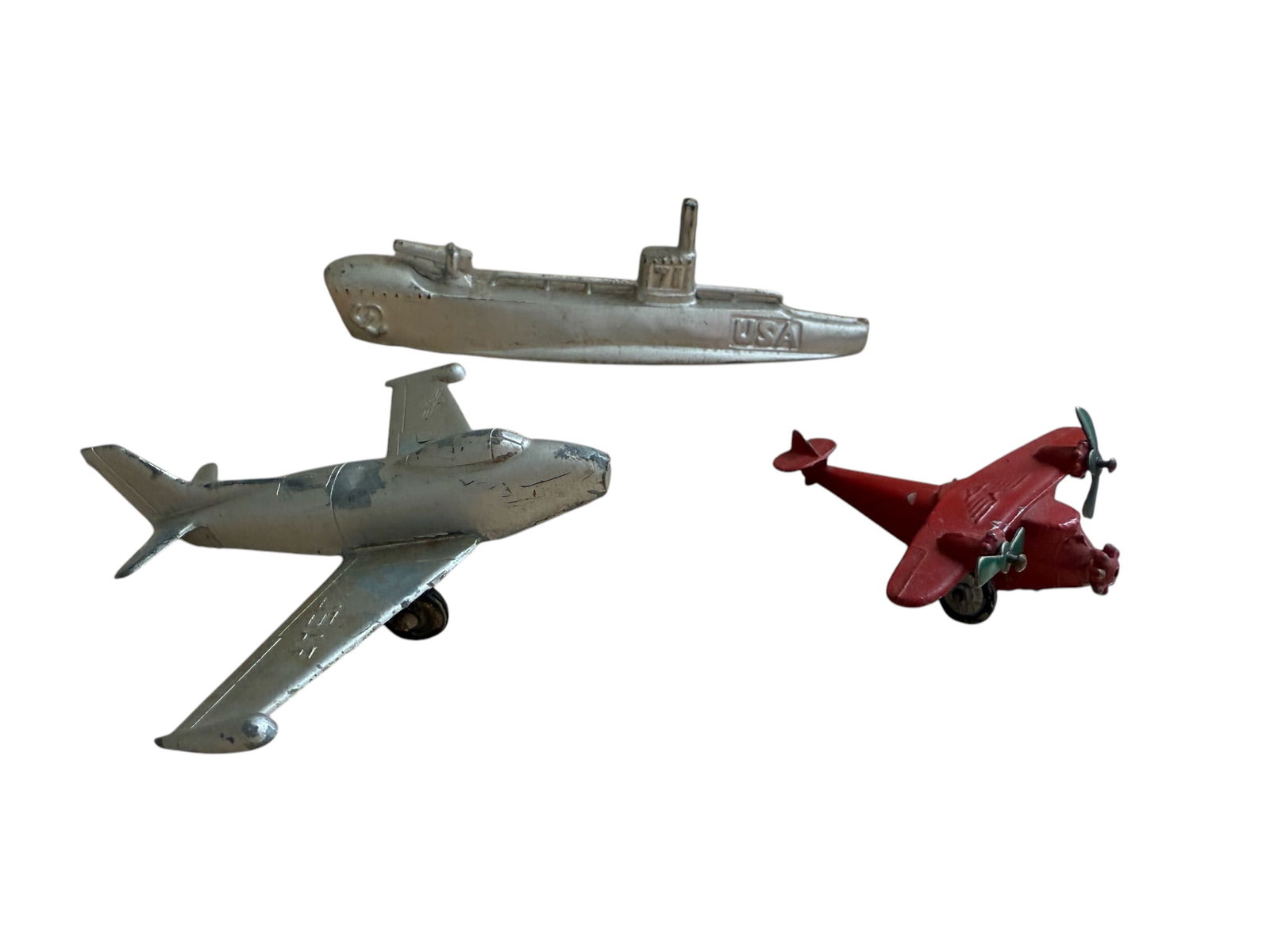 Group of Three 1930s-40s Manoil Midgetoys + Cast Metal Toys Submarine Airplanes (1 of 10)