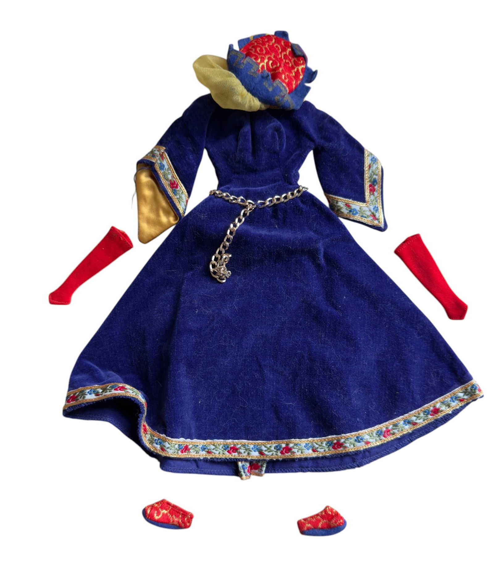 Group of Six Pieces 1960s Vintage Barbie Outfit Guinevere: From an upstate, NY estate collection. Group of six 1960 vintage Barbie fashion garments / outfit, "Guineviere." Dress has original tags reading "Barbie(r) by Mattel.""