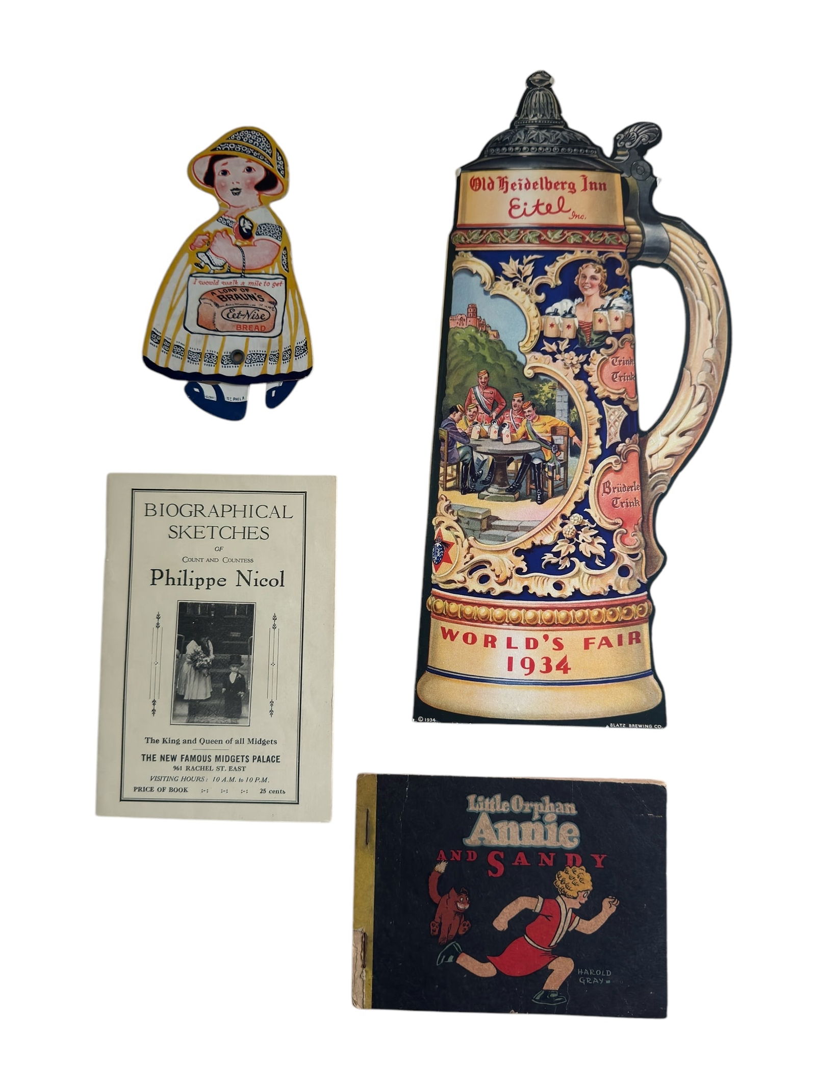 Group of Four Early Paper Advertisements / Pamphlets 1934 World's Fair, King & Queen of Midgets, (1 of 9)