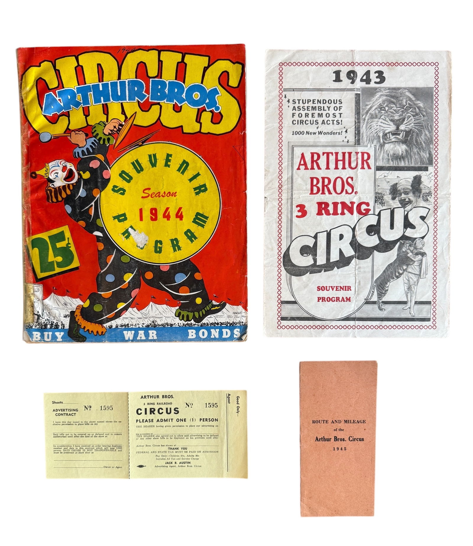 Group of Four Arthur Brothers Circus Materials, Programs Etc. 1940s (1 of 9)