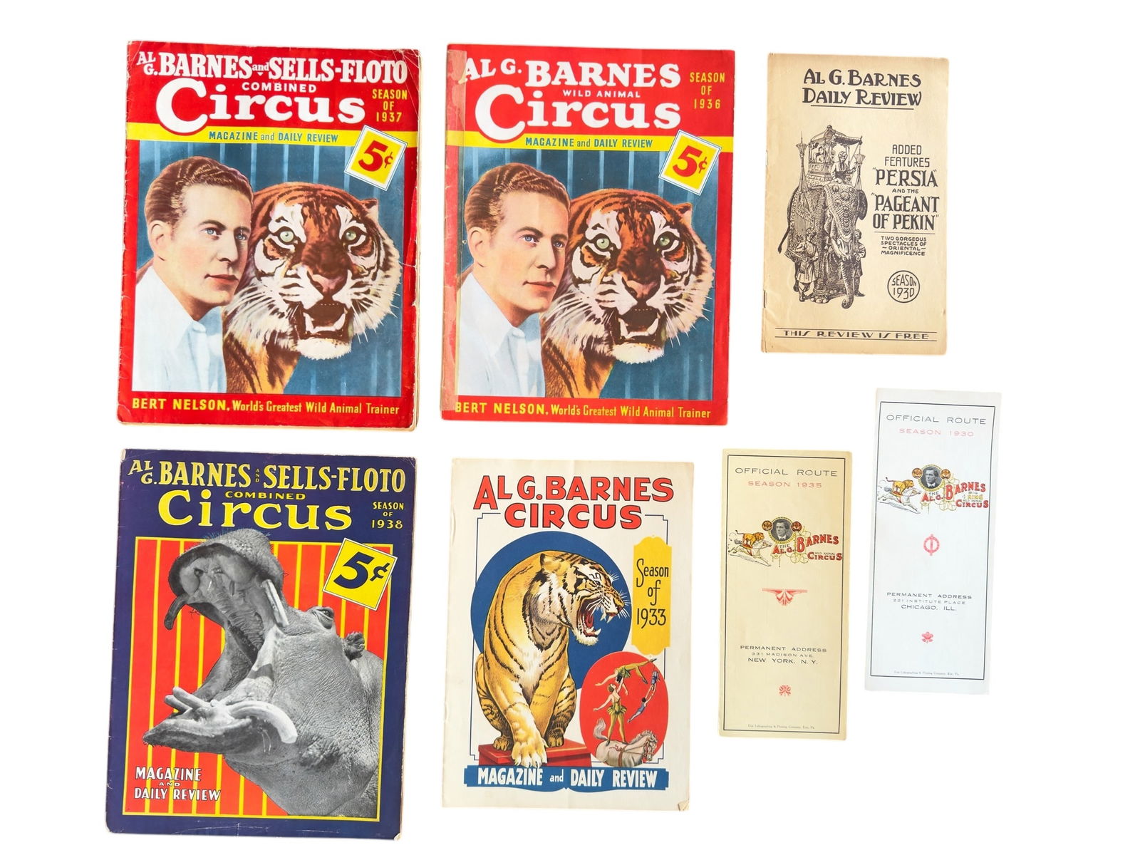 Group of Seven Al G Barnes Circus Programs & Routes 1930s (1 of 8)