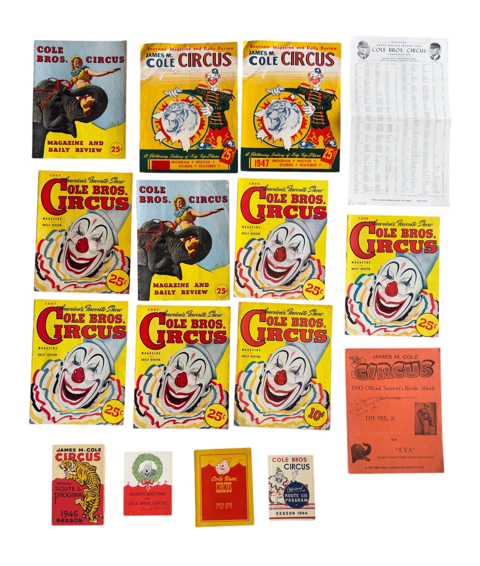 Group of Sixteen Cole Brothers Circus Programs, Routes and Materials 1940s (1 of 18)