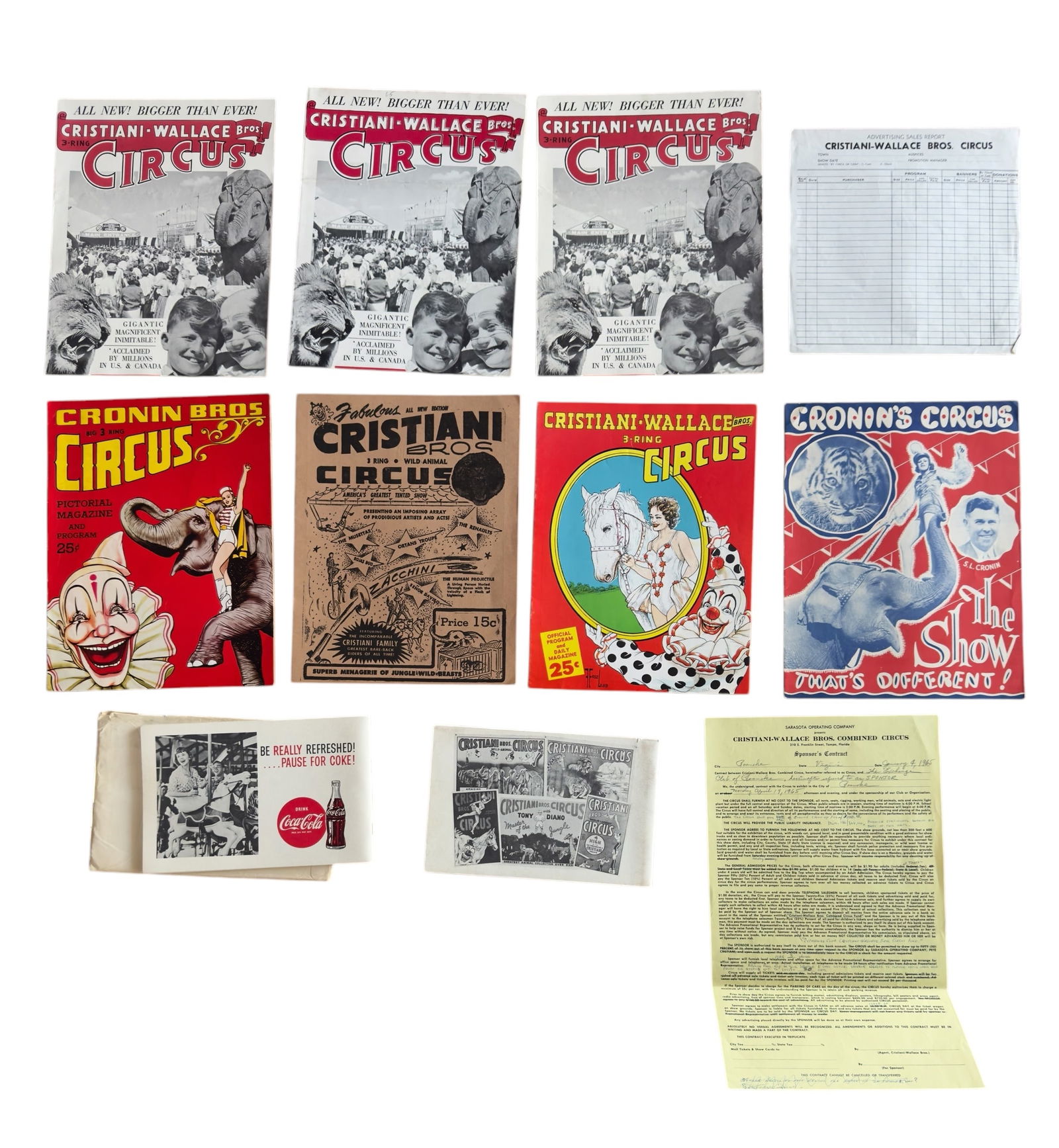 Group of Eleven Cristiani & Cronin Brothers Circus Programs & Routes 1940s-60s (1 of 11)