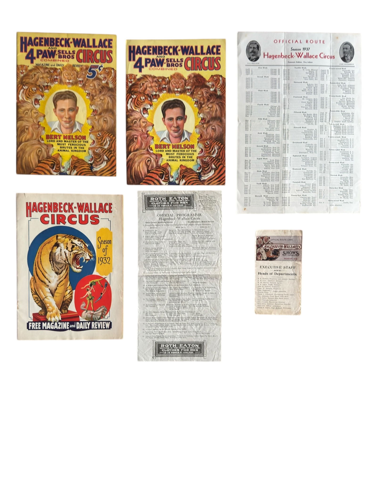 Group of Six Hagenbeck Wallace Circus Programs & Routes 1910s-30s (1 of 8)