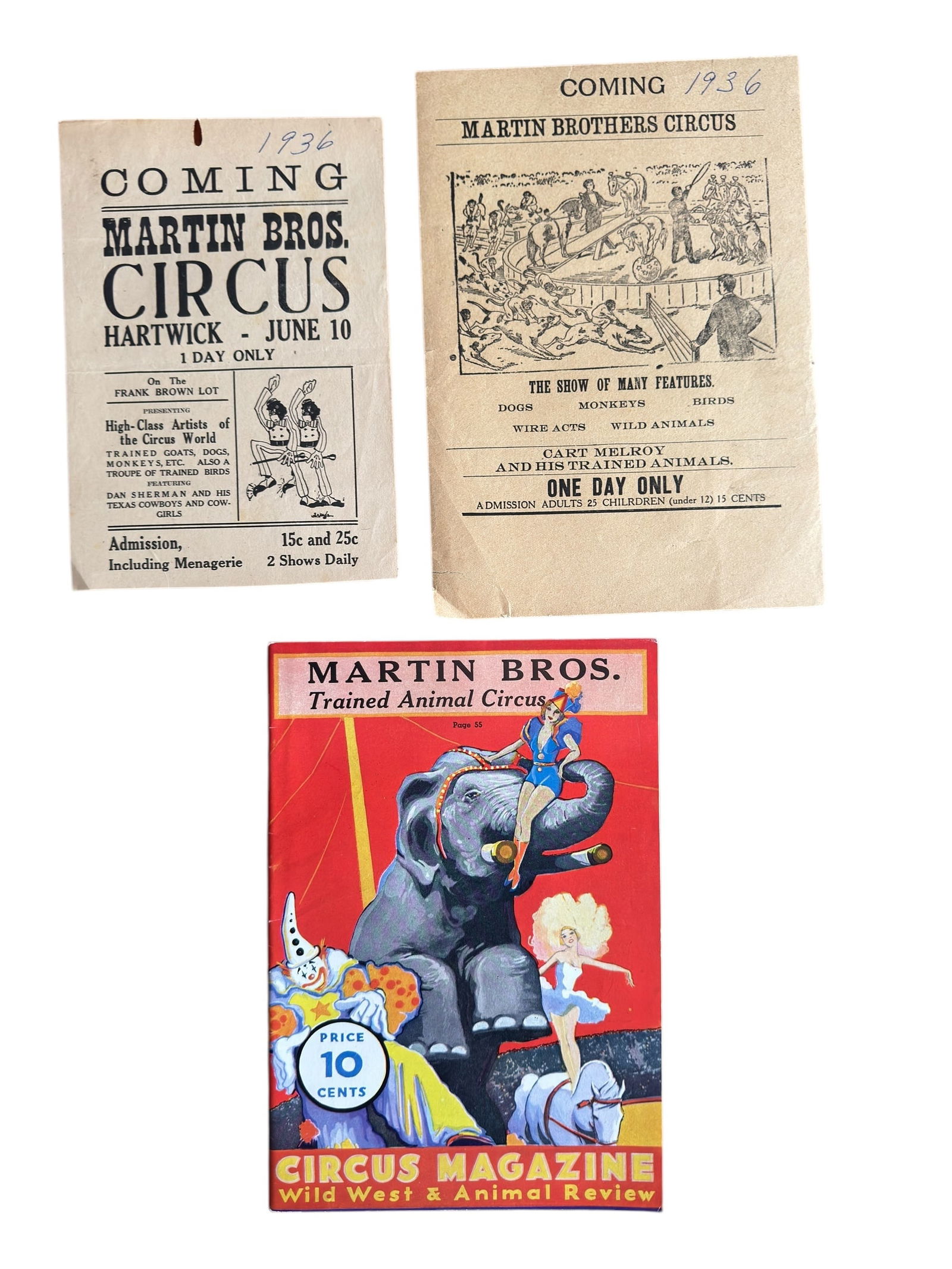 Group of Three Martin Brothers Circus Programs & Handbills 1930s (1 of 5)