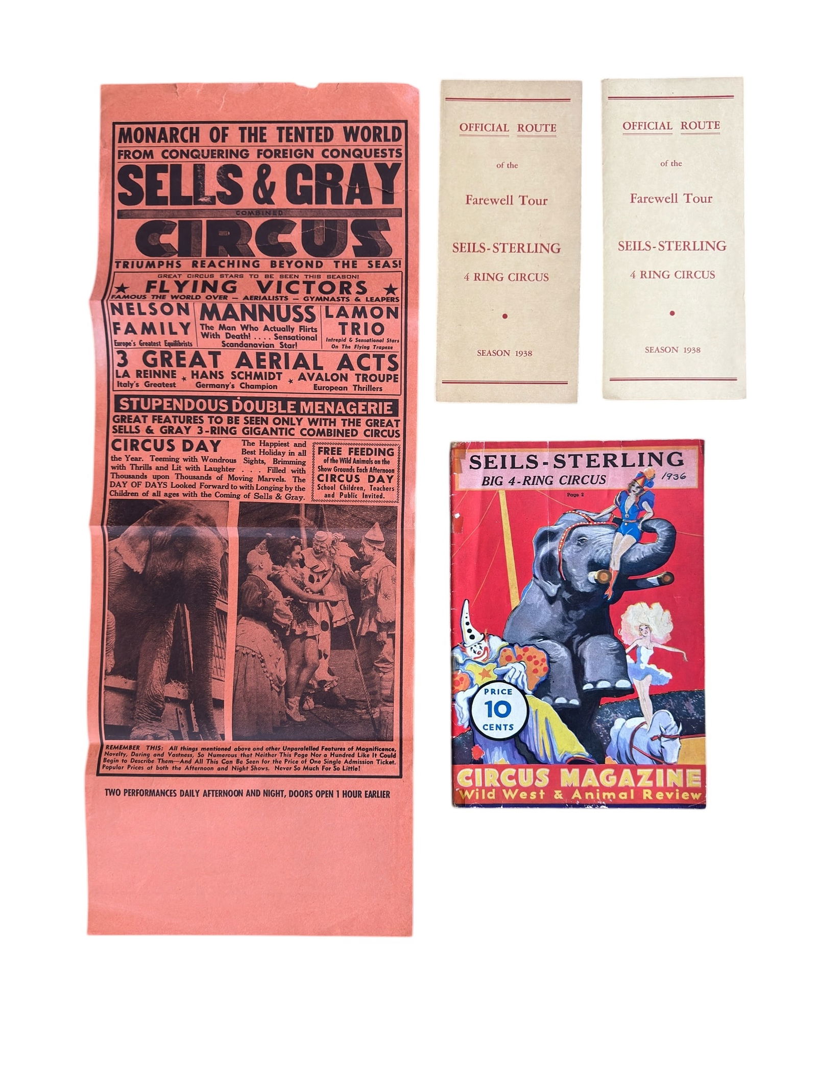 Group of Four Seils-Sterling. Sells & Gray Circus Programs, Routes, Etc 1930s-60s (1 of 6)