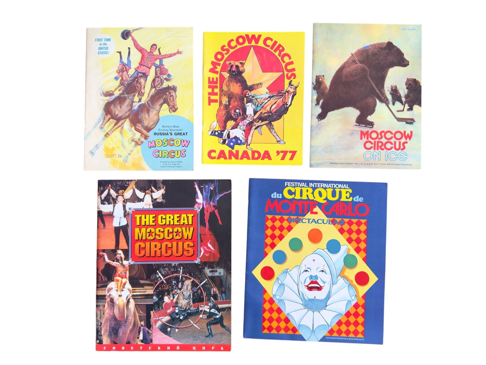 Group of Five Moscow Circus Programs 1970s-90s: From an upstate, NY collection. Group of five Moscow Circus programs from the 1970s-90s.