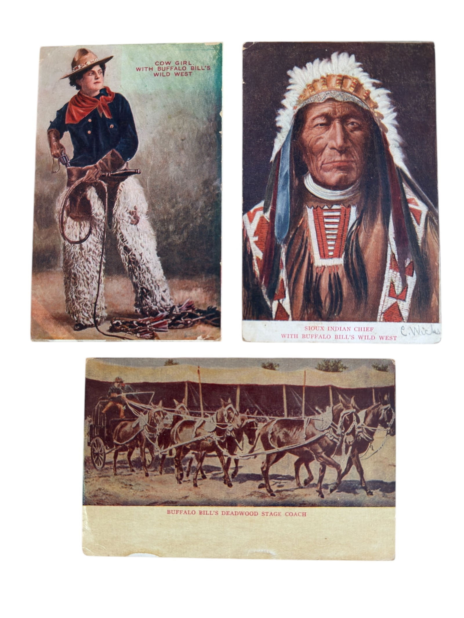 Group of Three Antique Post Cards of Buffalo Bill's Wild West Show (1 of 7)
