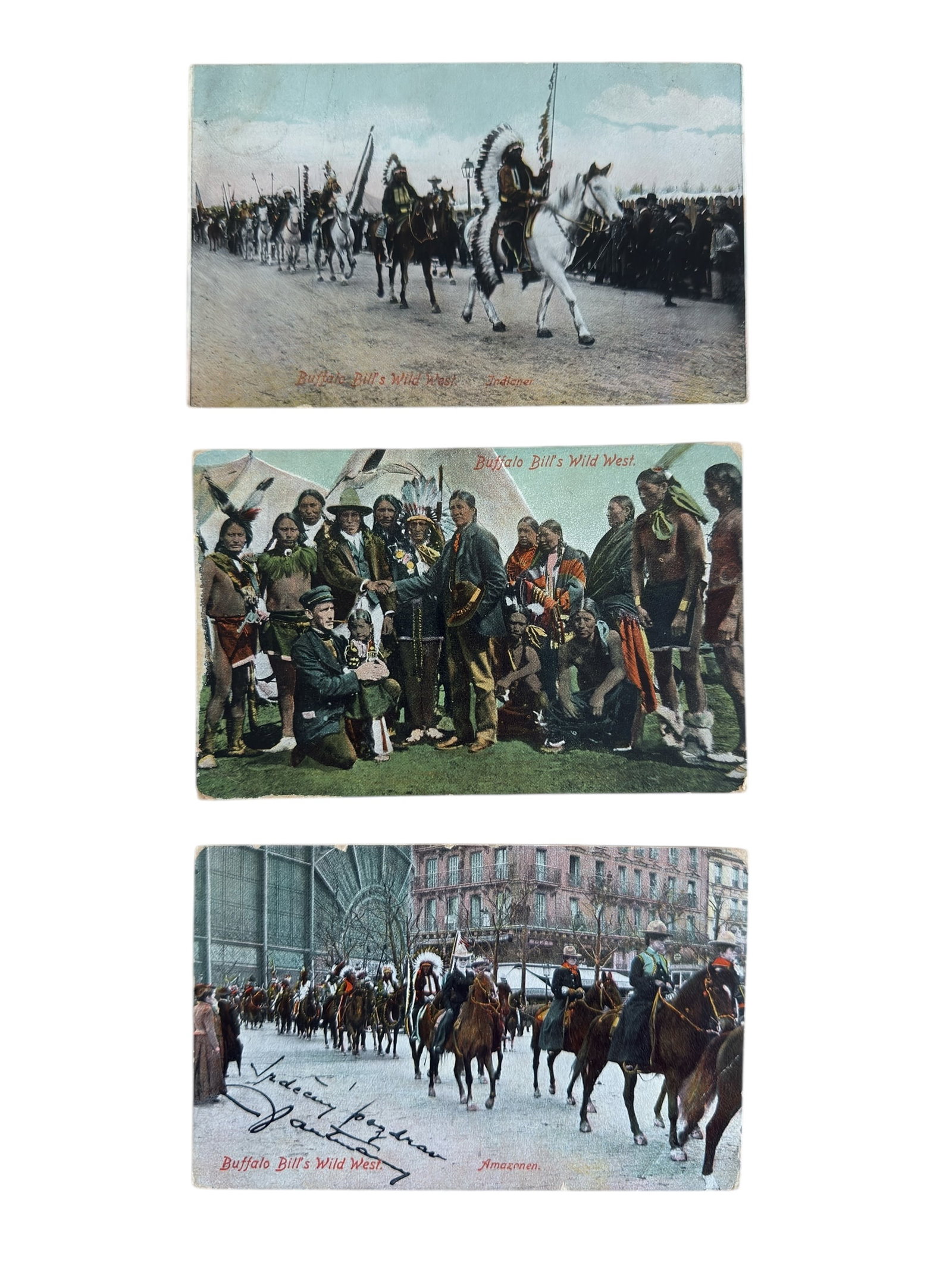 Group of Three Antique Post Cards of Buffalo Bill's Wild West Show: From an upstate, NY collection. Group of three early 20thC postcards for Buffalo Bill's Wild West Shows.