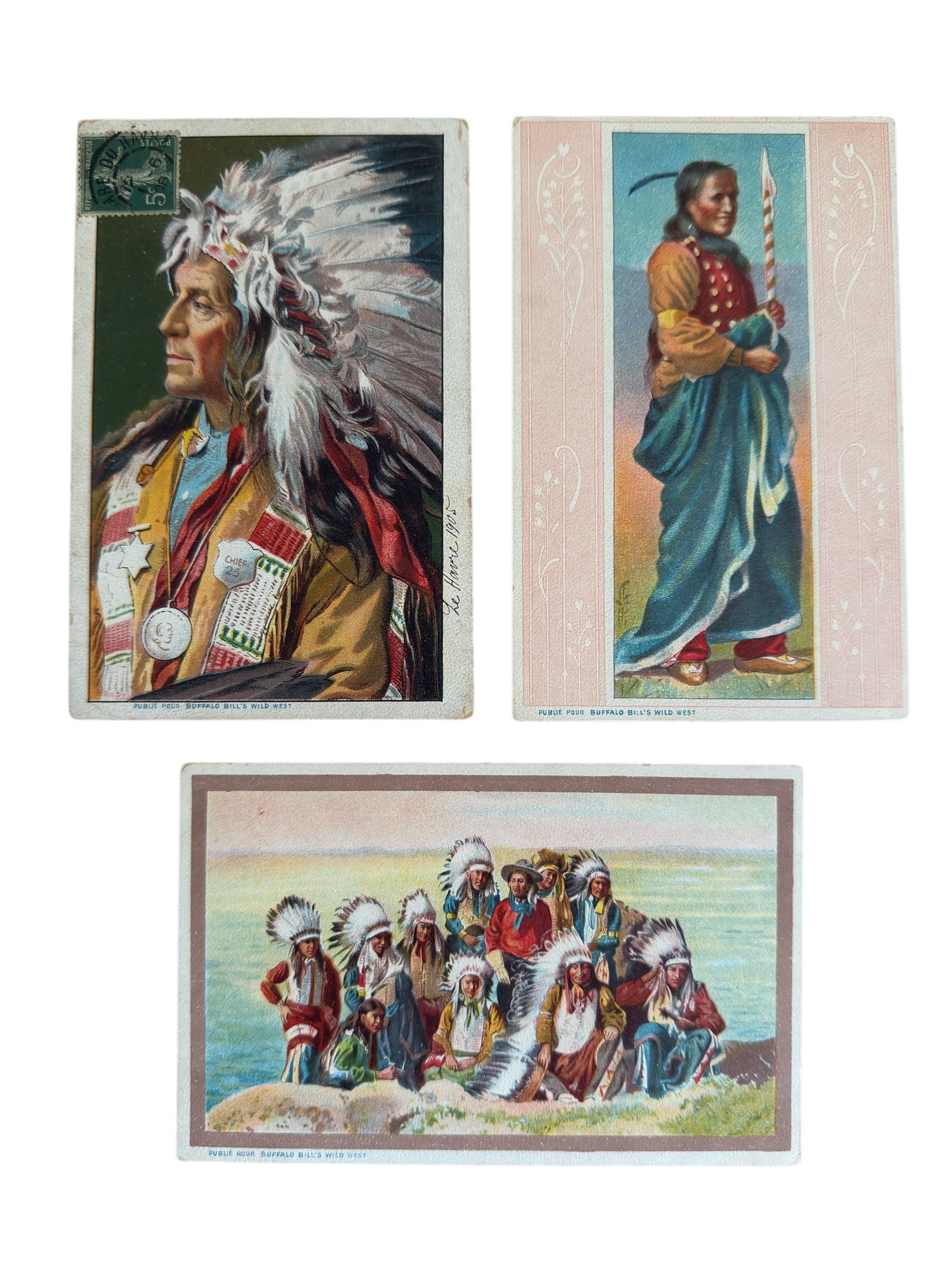 Group of Three Antique Post Cards of Buffalo Bill's Wild West Show: From an upstate, NY collection. Group of three early 20thC postcards for Buffalo Bill's Wild West Shows.