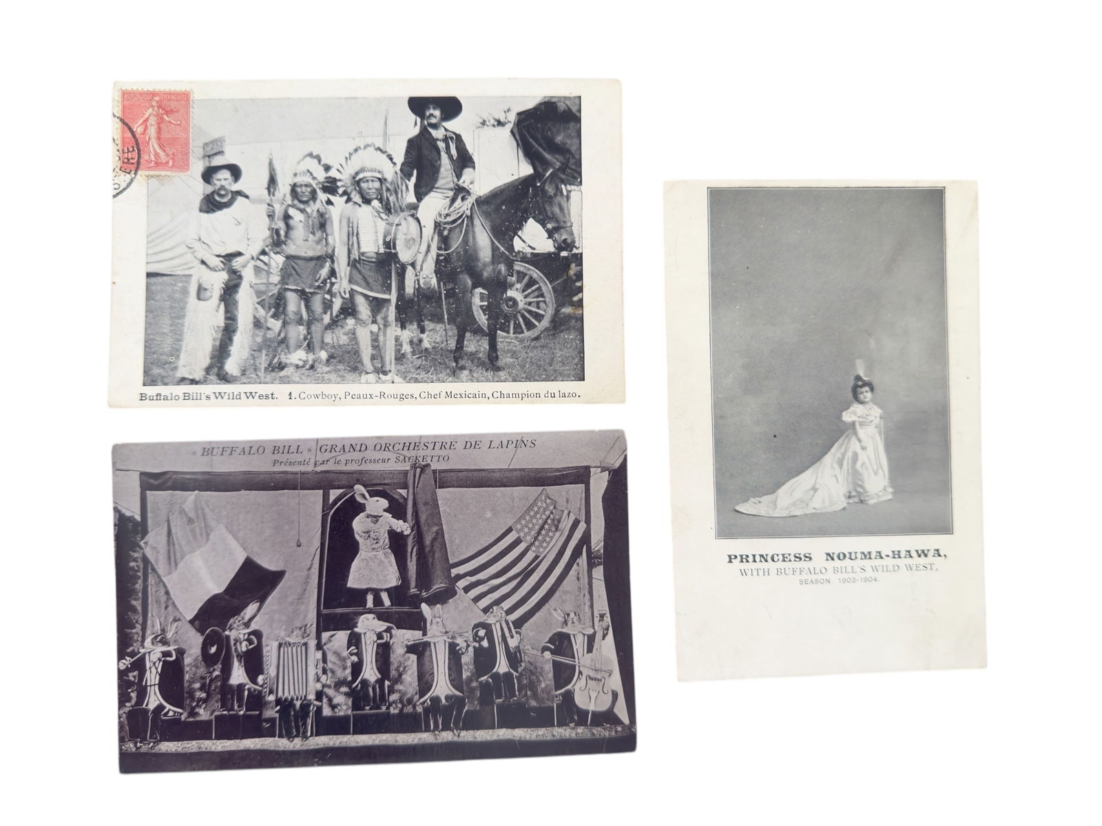 Group of Three Antique Post Cards of Buffalo Bill's Wild West Show Jackrabbits Midget (1 of 7)