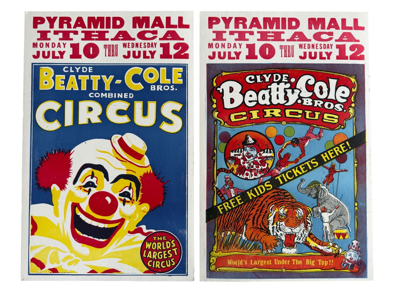 Pair of Vintage Clyde Beatty-Cole Brothers Circus Screen Printed Poster, Ithaca NY (1 of 9)