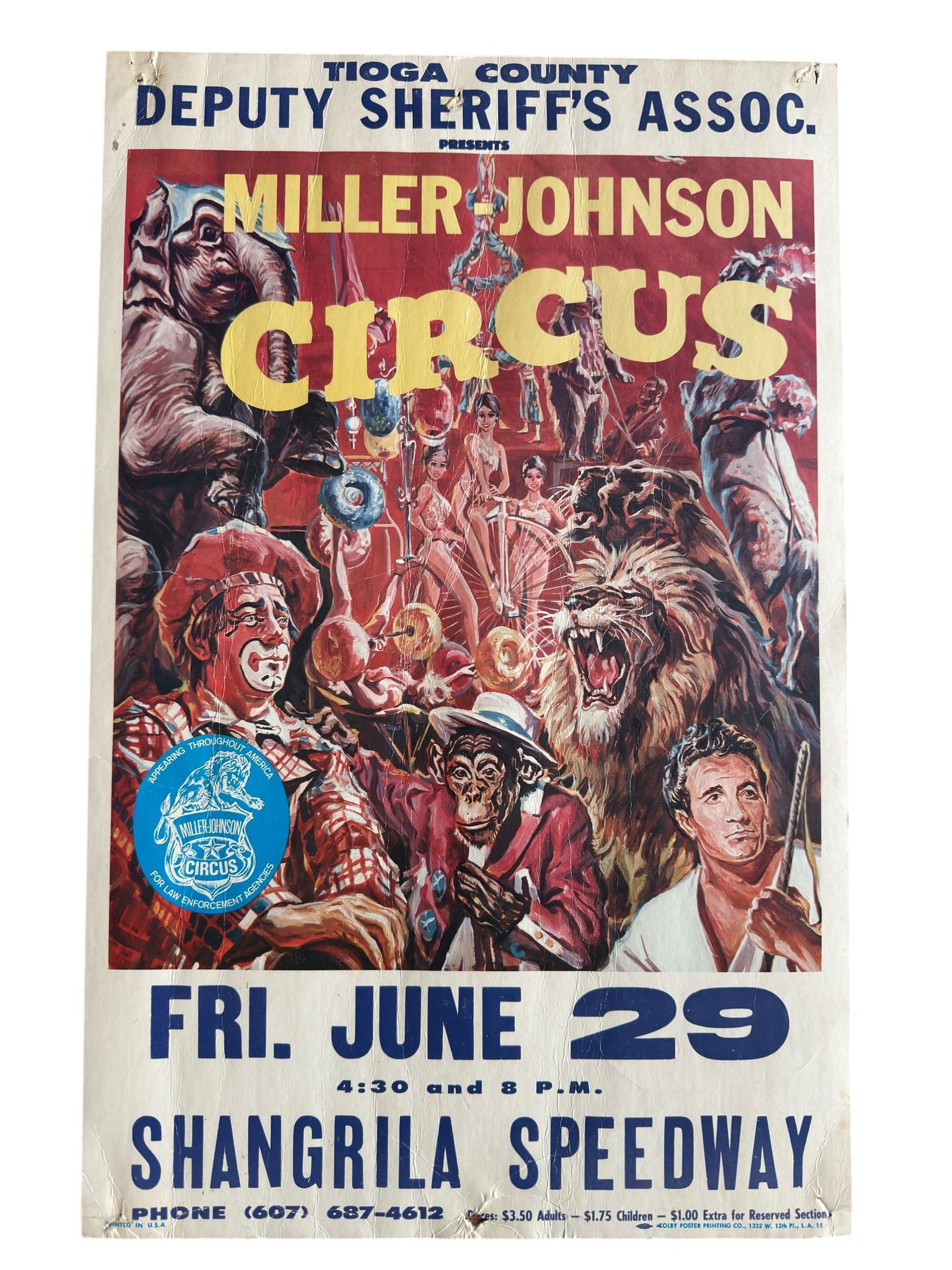 Vintage Miller-Johnson Circus Screen Printed Poster, Owego NY (1 of 6)