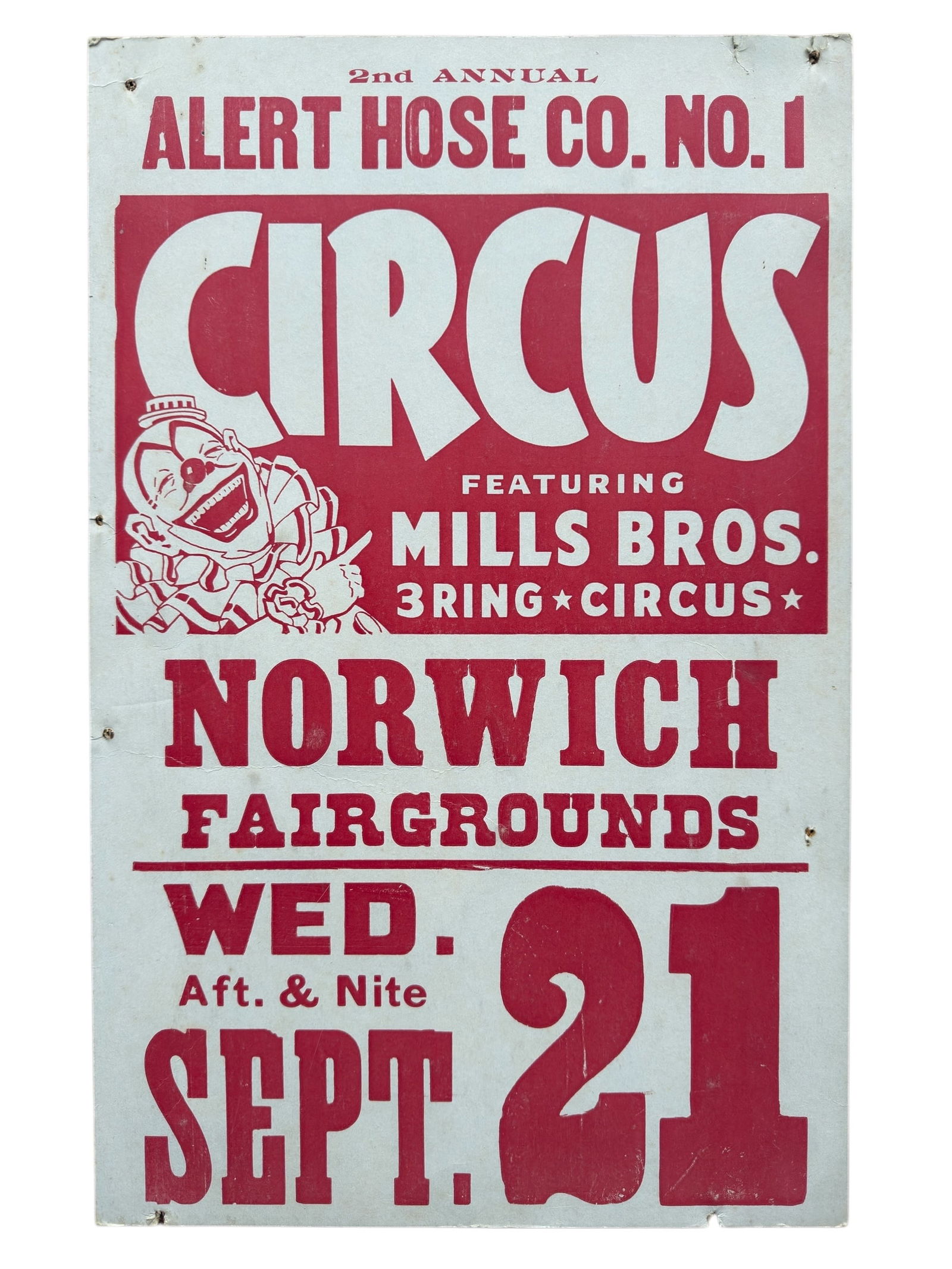 1949 Mills Brothers Circus Screen Printed Poster, Norwich NY (1 of 7)